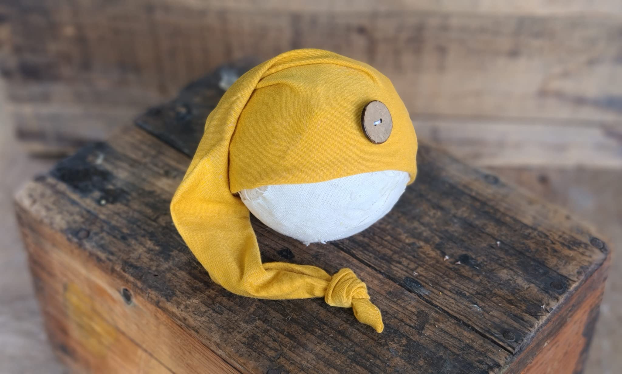AMOS and SAWYER Knotted Sleeping Hat, Newborn Photography Prop (Newborn, Mustard - Round Button)