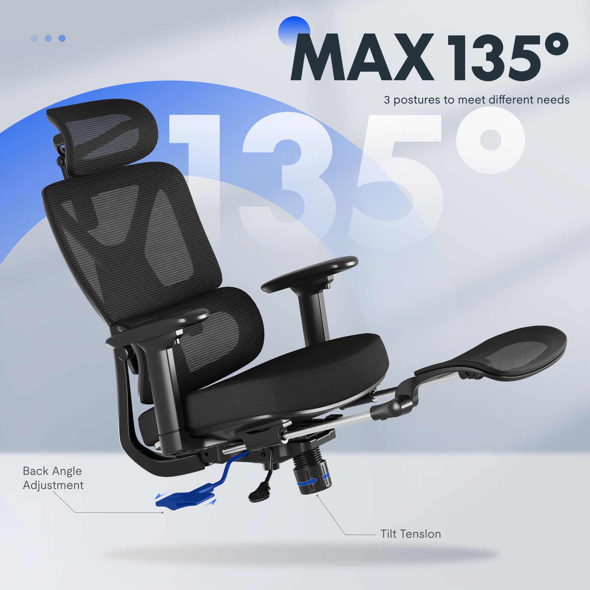 FLEXISPOT ErgoX Premium Ergonomic Office Chair with Footrest- Adjustable 3D Armrests, Dynamic Lumbar Support, Recline & Tilt Function, Mesh Seat, for Home & Office Use,Foam Black