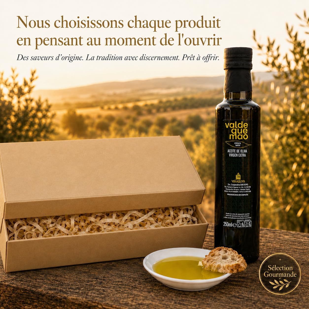 Panier gourmand a offrir, panier garni a offrir ACROL - Huile d'olive vierge extra 250ml, Pates iberiques, Fromages et picos artisanaux - Coffrets cadeaux gourmets · Cadeau Remerciement Maitresse