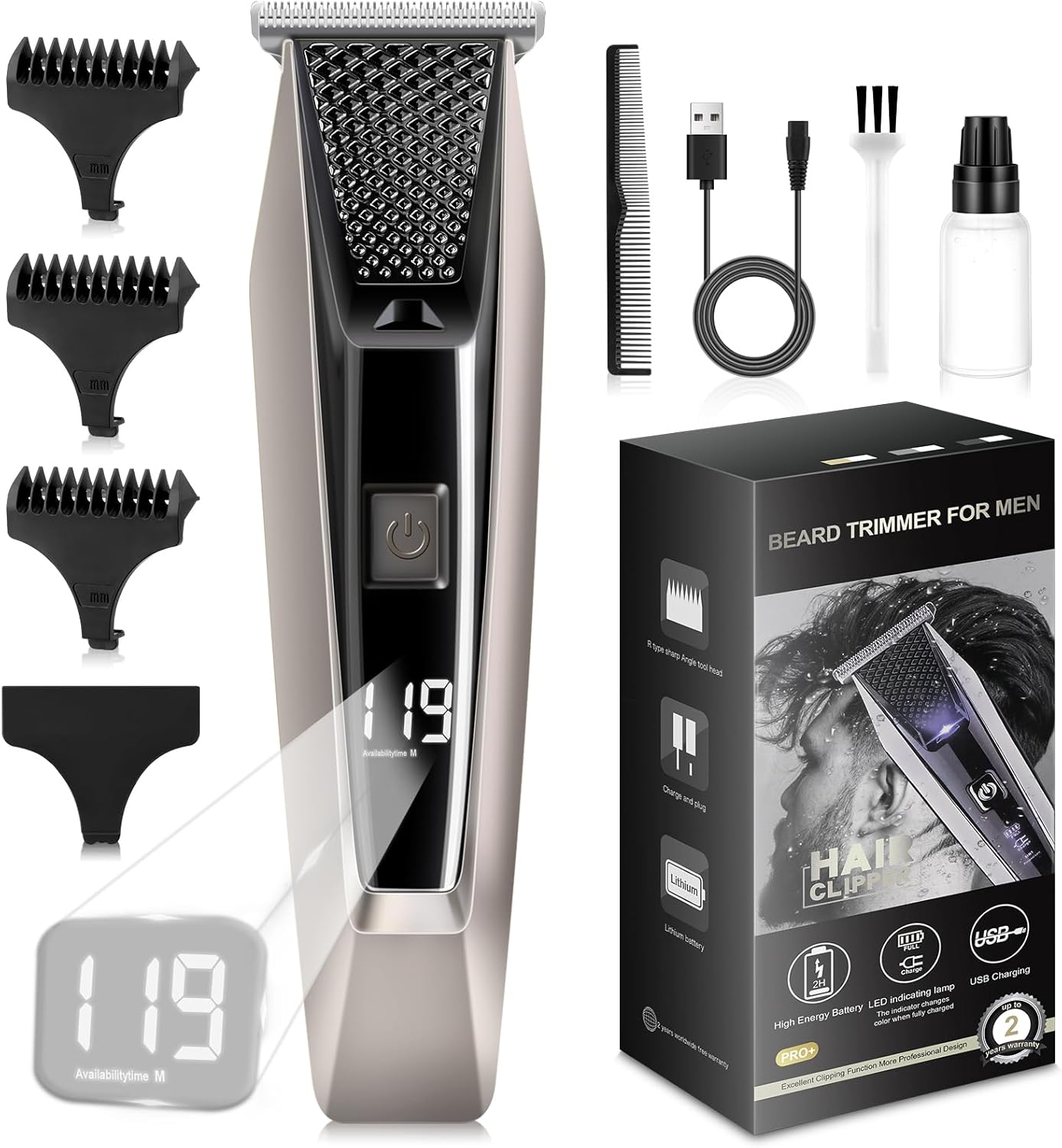 Cortadora de pelo para hombres profesionales, recortadora de barba inalámbrica para hombres, pantalla LED, recortadora de pelo recargable para