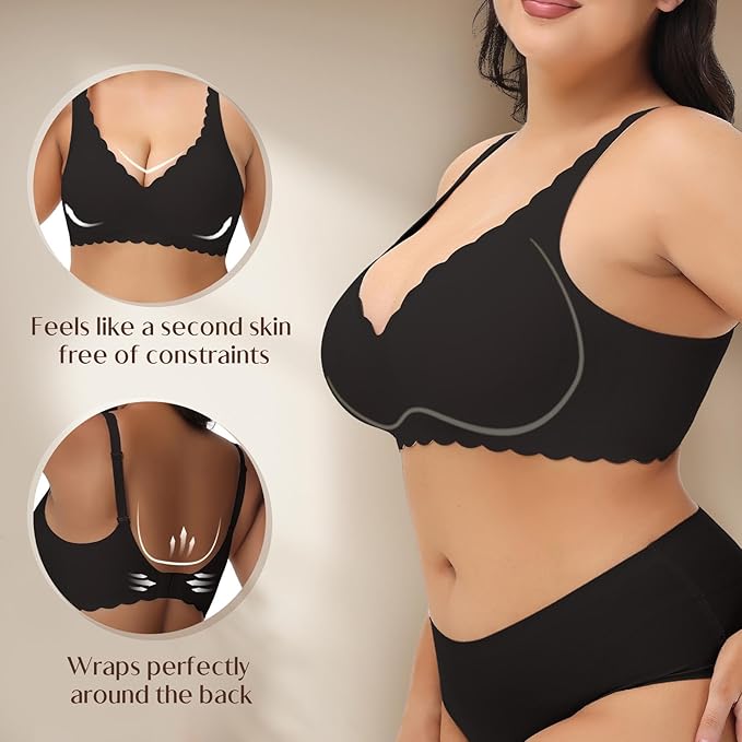 Women's Wireless Bras, Deep V Petal Bralette No Underwire Lightly Lined Sports Bras Seamless T-Shirt Bra