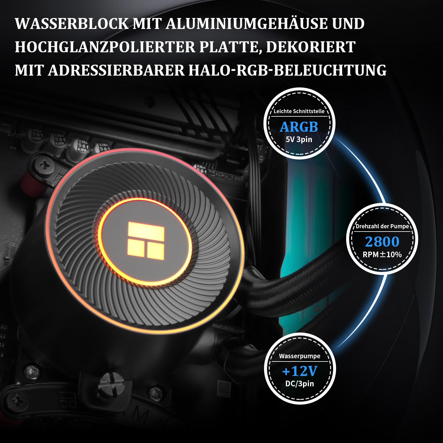 TR Aqua Elite 360 V5 ARGB Black płynny procesor chłodzący – 360 mm AIO, 3 wentylatory PWM, efekt oświetlenia ARGB, do AM4/AM5, Intel LGA1851/1700/115x, czarna chłodnica wody CPU