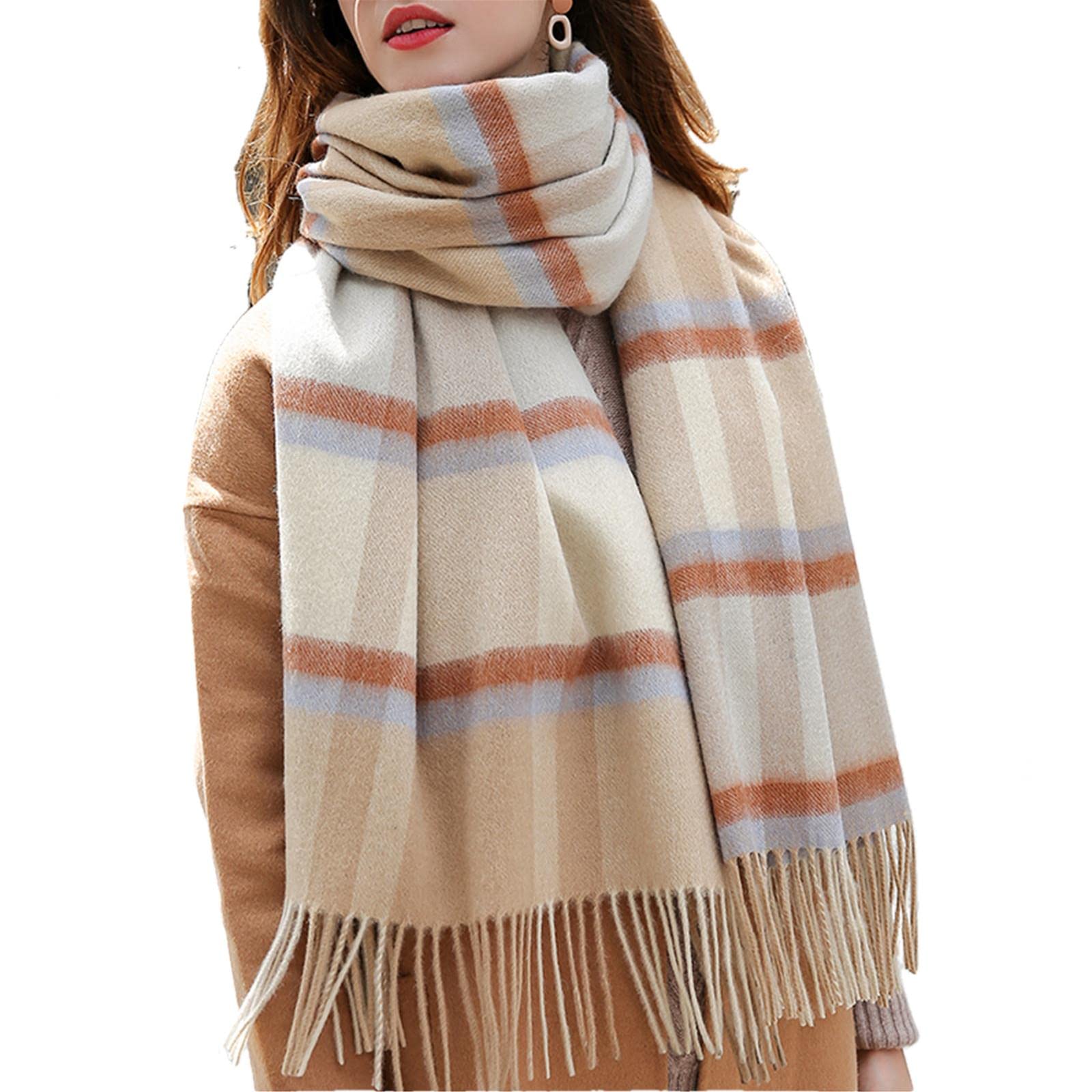 UKKO Kaschmirschal Winterwolle Karierte Frauen Plaid Kaschmirschals Gitter Großer Schal Und Wraps