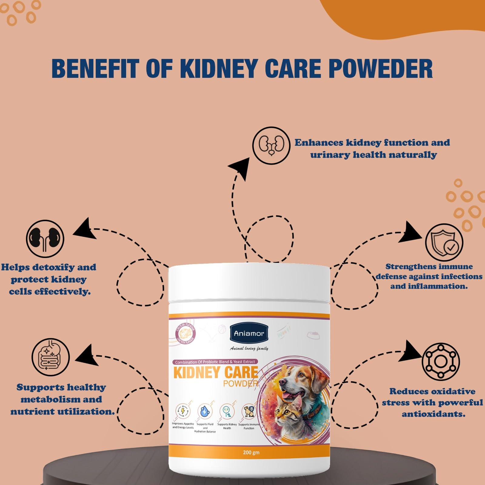 Aniamor Kidney Care Powder for Dogs and Cats|Kidney Care|Pets Supplement|All Life Stage|200gm Jar 1