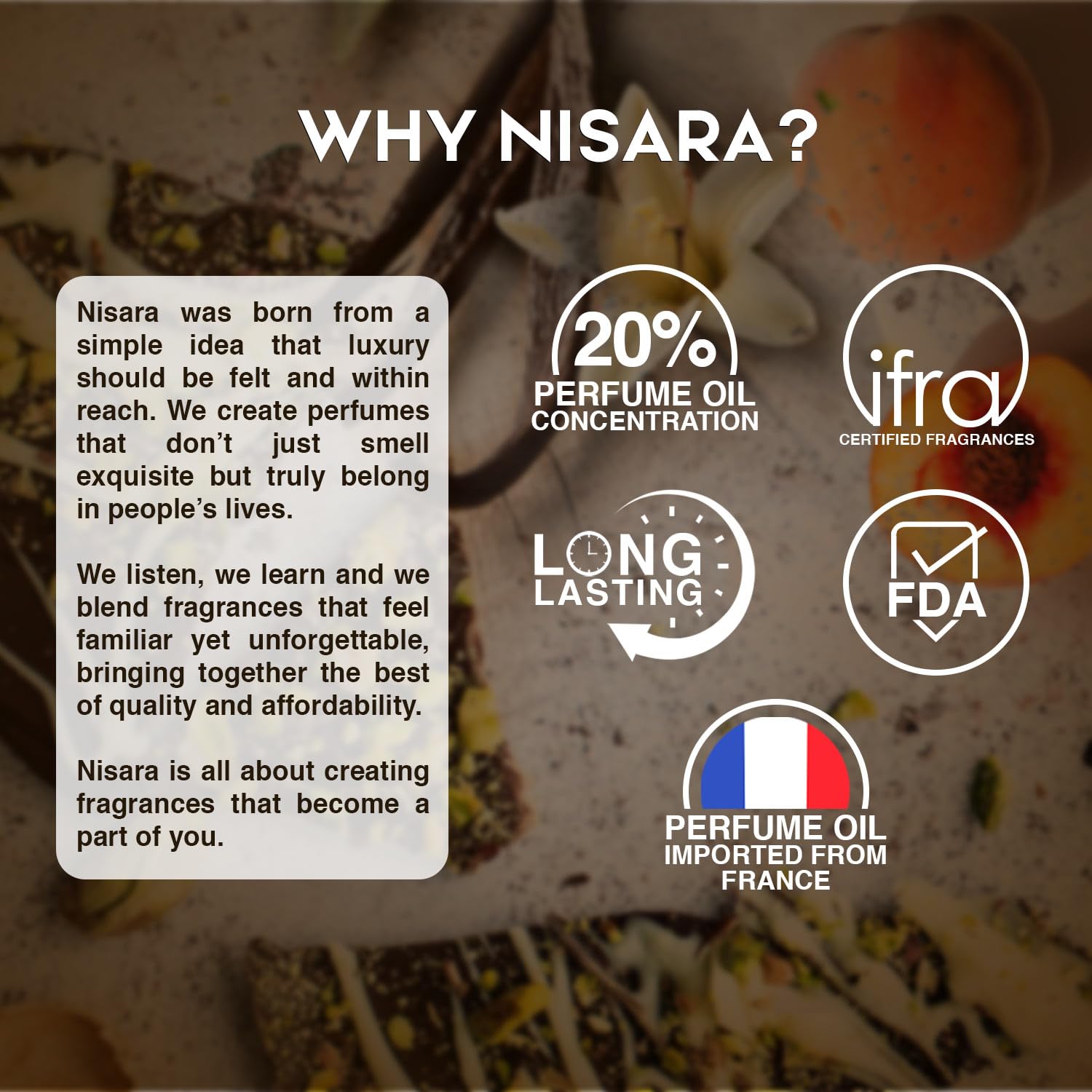 Nisara Dubai Kunafa Eau De Parfum Gourmand Oriental Sweet Luxury Perfume with Pistachio, Peach, Jasmine, Vanilla & Chocolate Notes | Long Lasting Unisex Fragrance | Premium Dessert-Inspired Scent for Evening & Special Occasions (EDP) 1