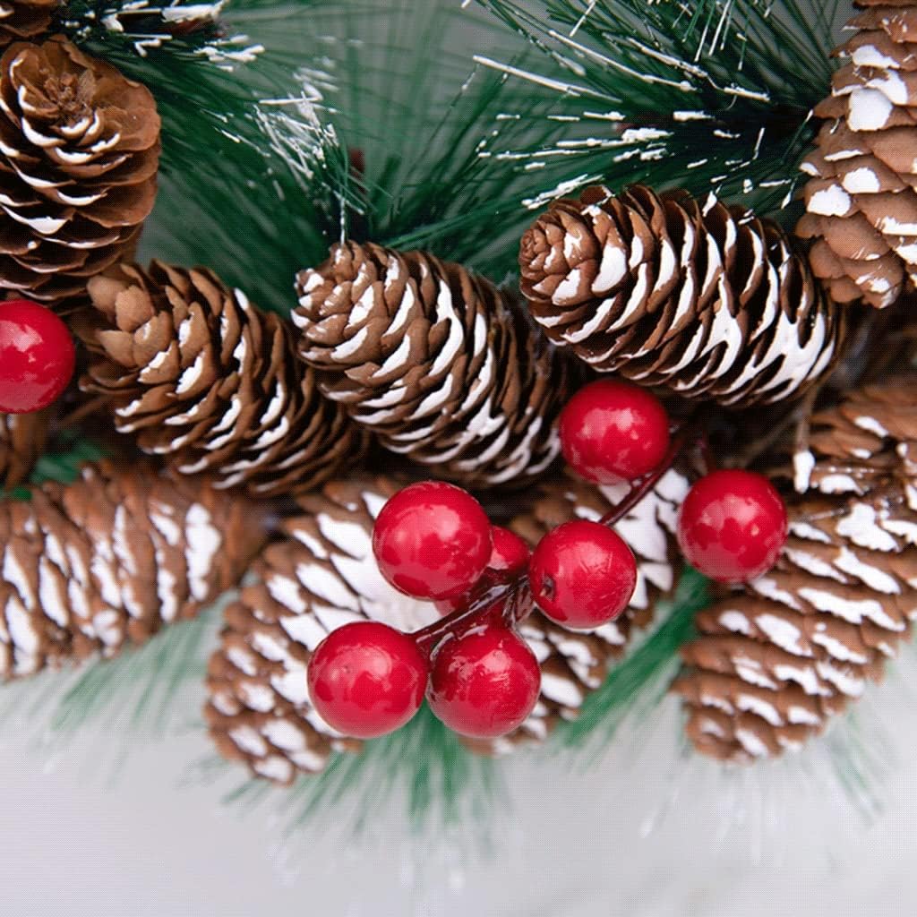 人工リース クリスマスリース 35/40/50cm 赤い果実と大きな松ぼっくりのホリデーリース 装飾13.7インチ/15.7インチ/