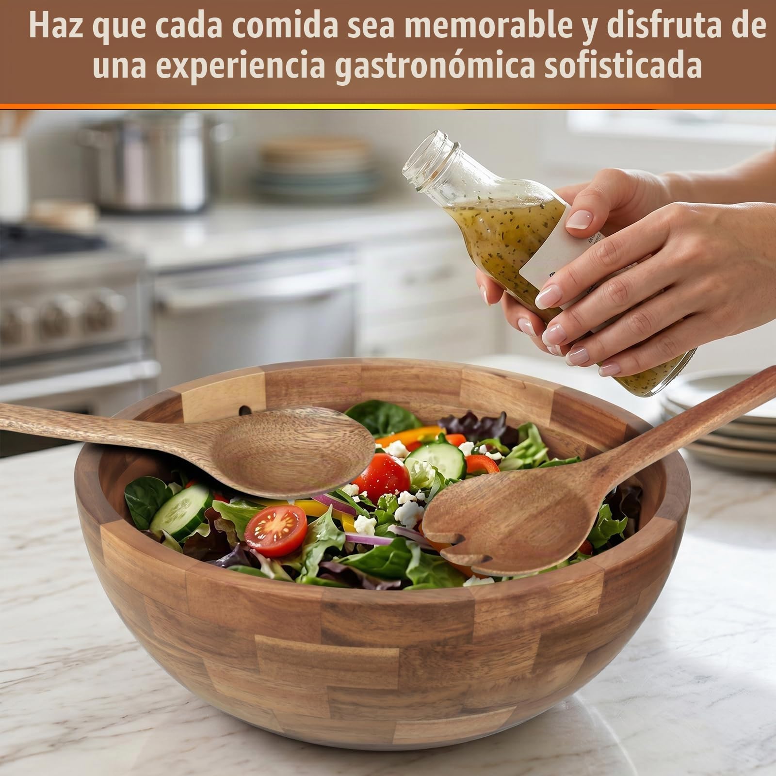 Cuenco Redondo de Madera de Acacia, Ideal como Ensaladera,Ø 26.5 cm | Cuenco para Mezclar, Frutero o Cuenco para Pan, Utensilios de Cocina, Perfecto para Cocina, Picnic y Fiesta