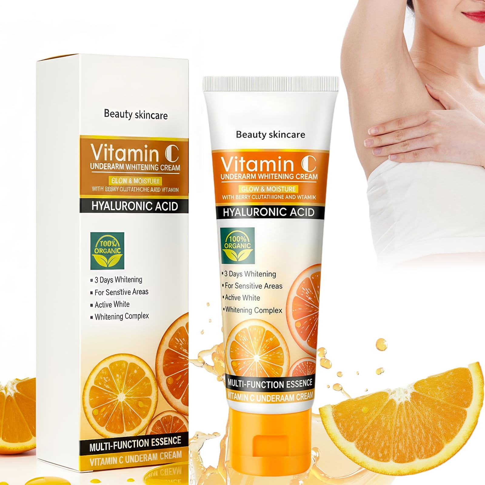 Crema Axilas, crema blanqueadora con vitamina C, Crema Aclarante de Axilas, Entreperna, Codos y Rodillas, Zonas Sensibles y Privadas, mujeres y hombres, 50g - 1