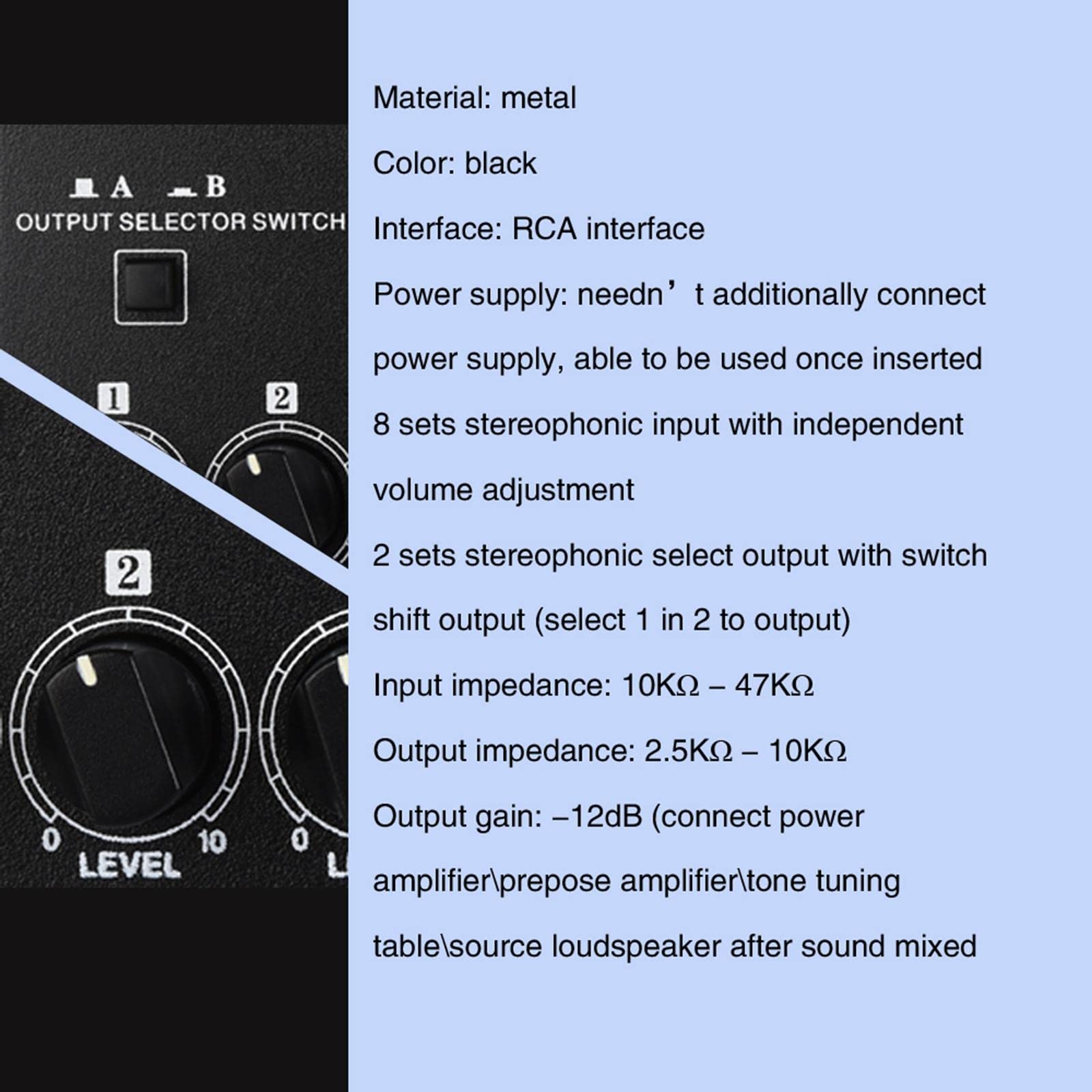 Conmutador AV de 8 Vías, Conmutador RCA, Conmutador de Impedancia de Altavoz, Selector de 8 Vías para Juegos