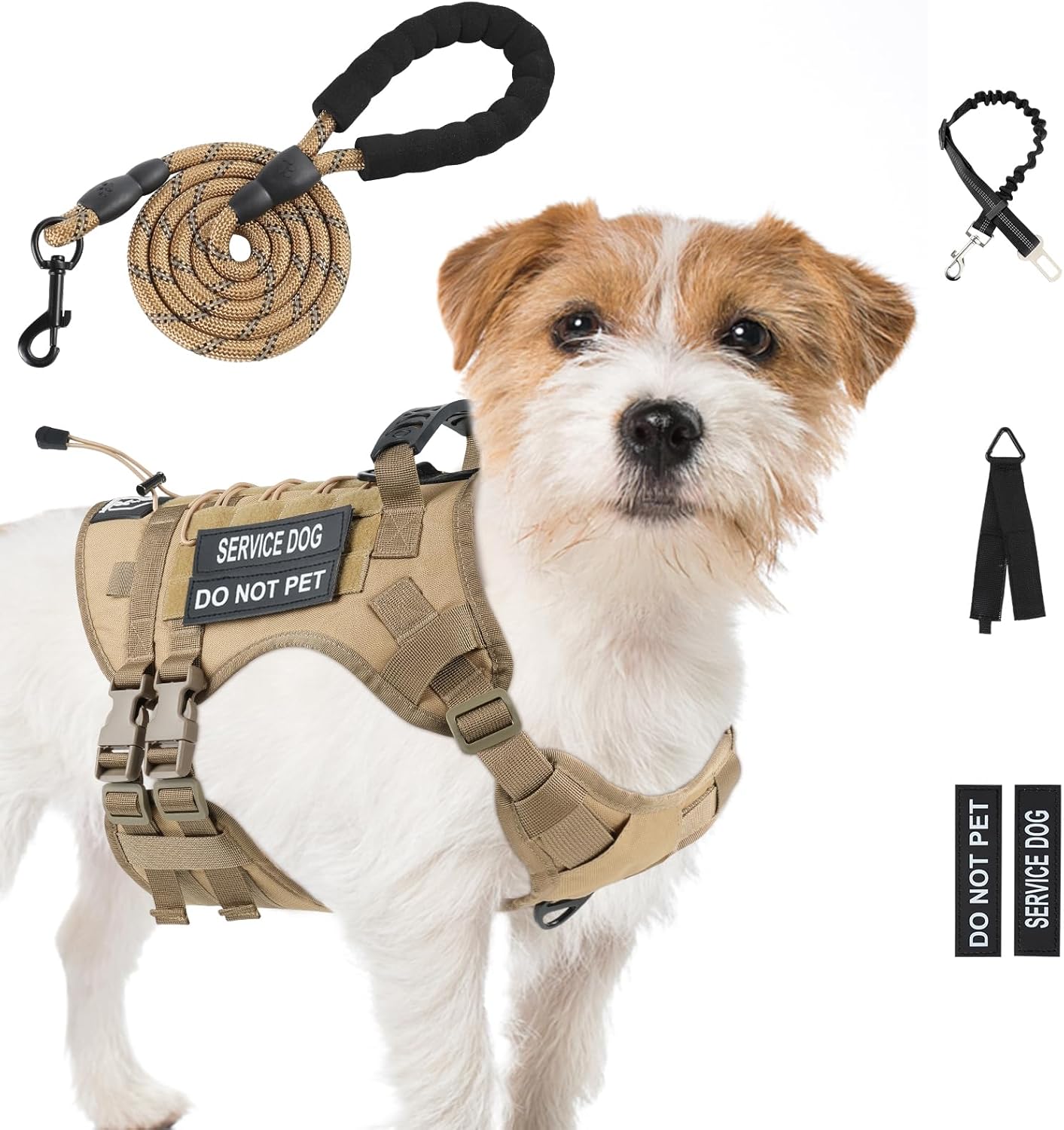 No Pull Tactical Dog Harness for Small Dogs, Escape Proof Molle Dog Vest Harness and Leash Set, Adjustable Military Service Dog Harness with Handle for Medium Large Dogs(Brown, Small) Small Brown
