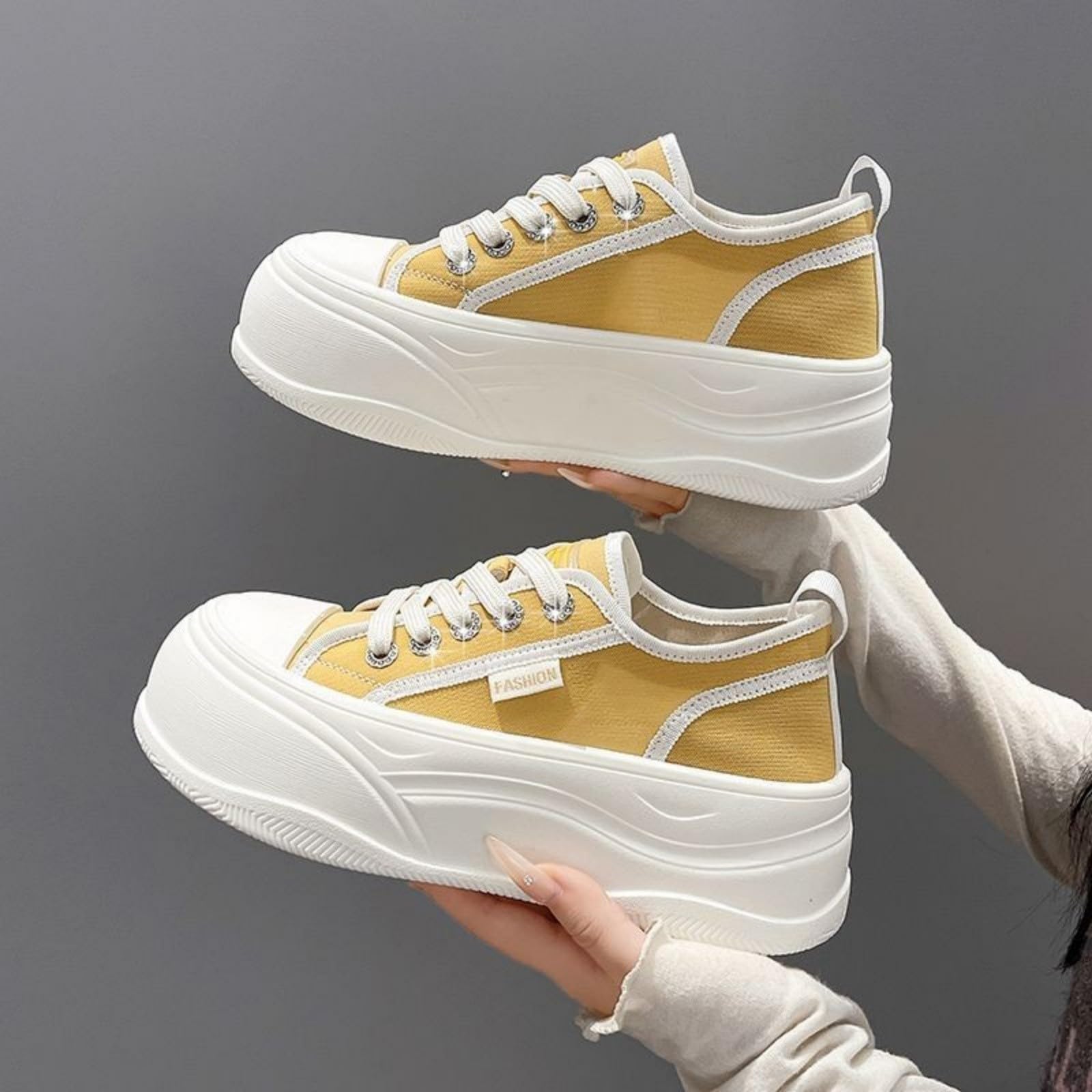 Scarpe da ginnastica da donna, in tela, con lacci, stile casual
