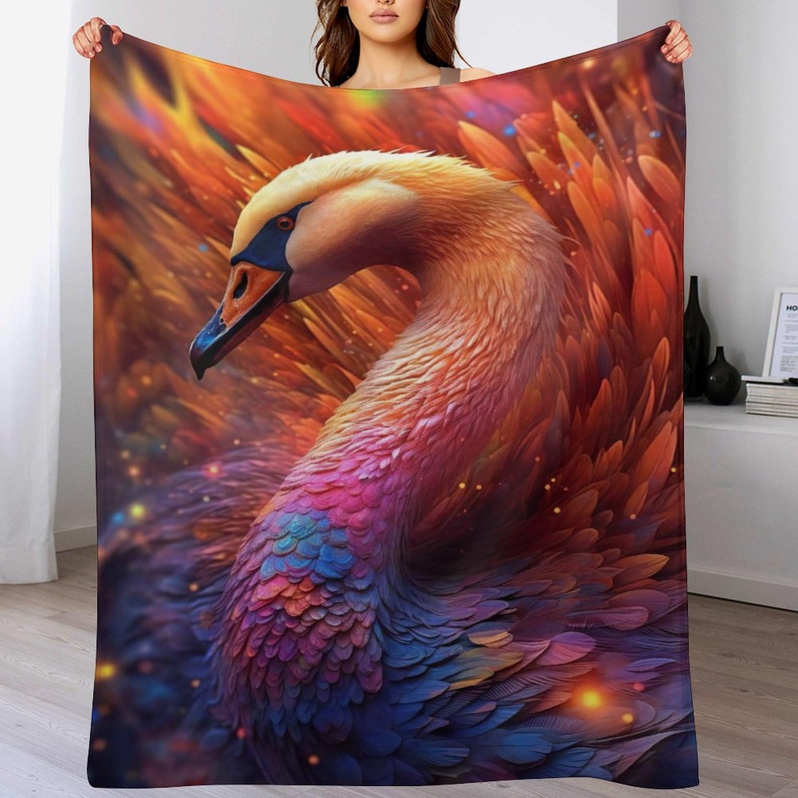 Couverture en flannel cygne 140x180cm plaid douillet lit