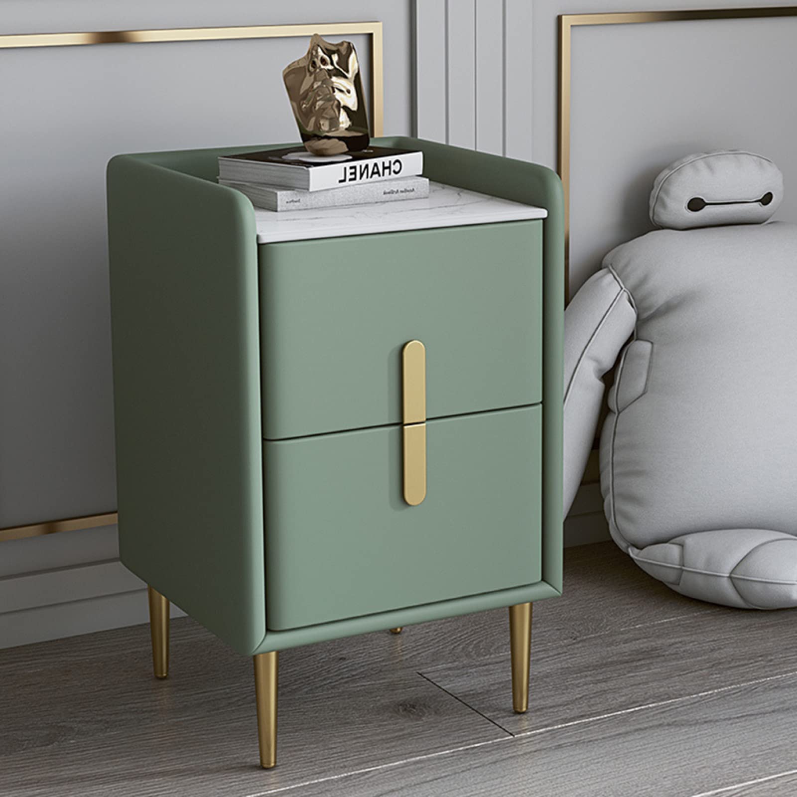 Tavolino, comodino moderno e semplice in legno massello, comodino multifunzionale ultra-sottile di lusso leggero per camera da letto,verde scuro,30 * 35 * 55 cm