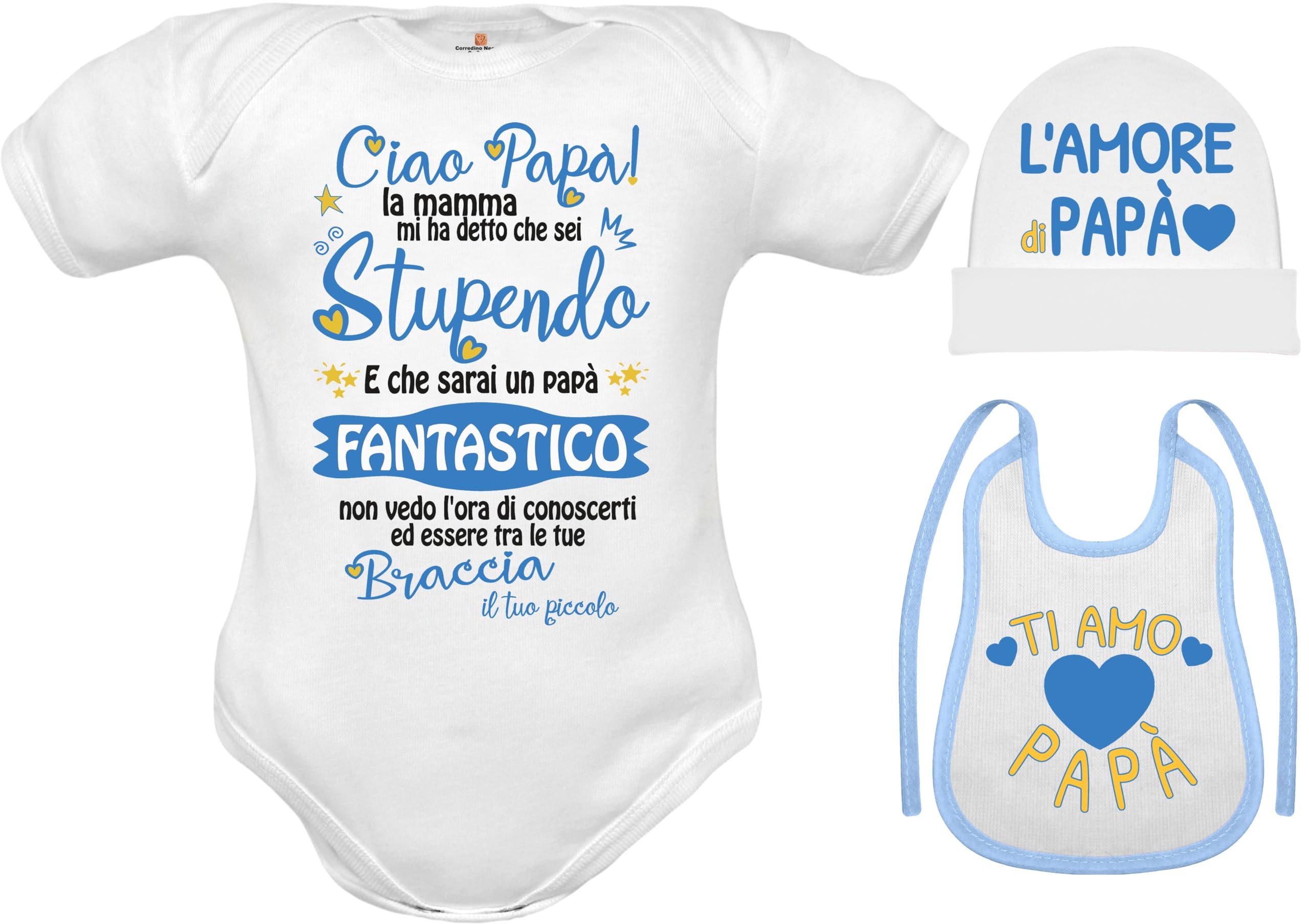 corrdino neonato tutine body capello bavette per neonati cotone frasi per futuro papà, regalo nascita sarai papà, papà sto arrivando