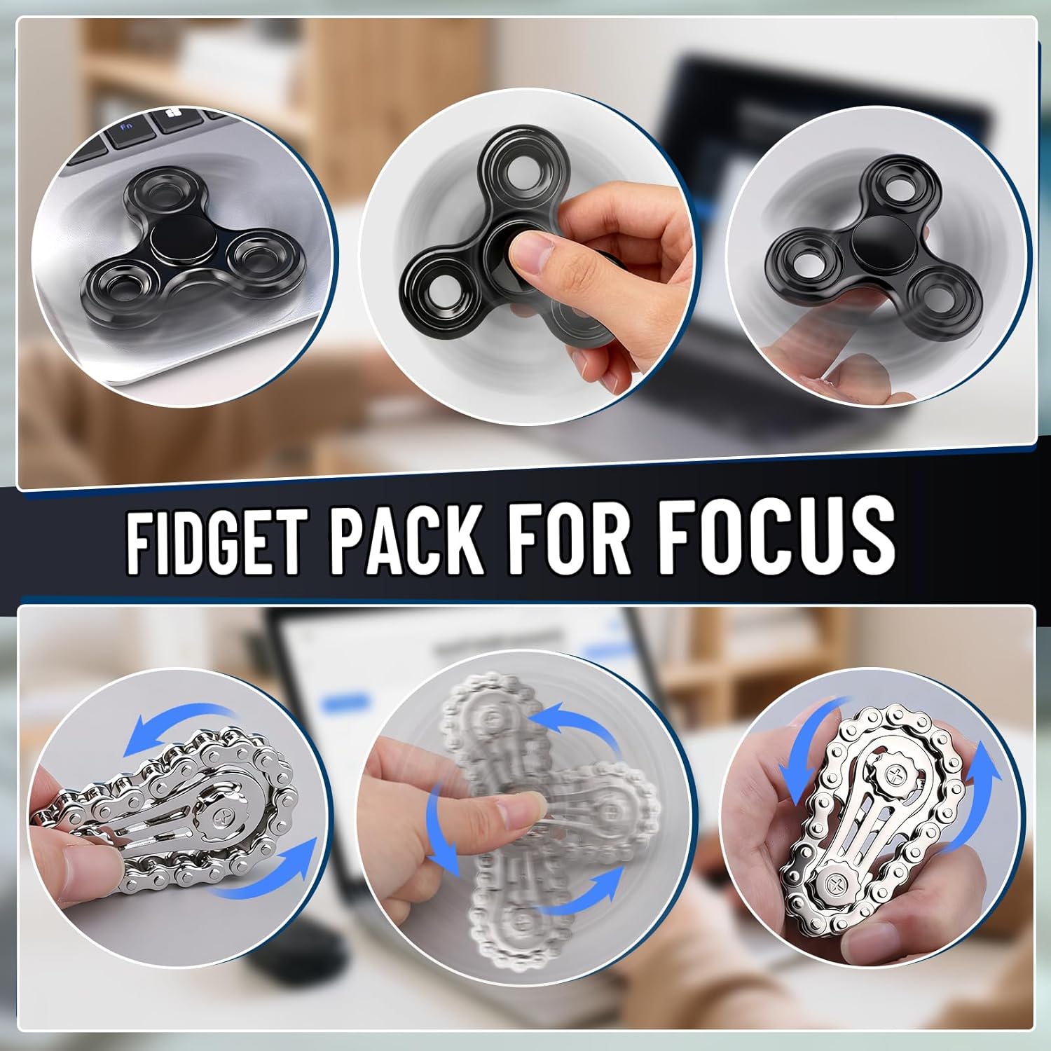5 Pcs Fidget Toys Teen & Adult Metal Fidgets Spinner Infinity Cube Cool Hammer Hand Spinner Gadgets Office Desk Toy Stress Relief Sensory Items for Autism Anxiety Stocking Stuffers for Gift image 2 of 8 B0FX81BBZ2