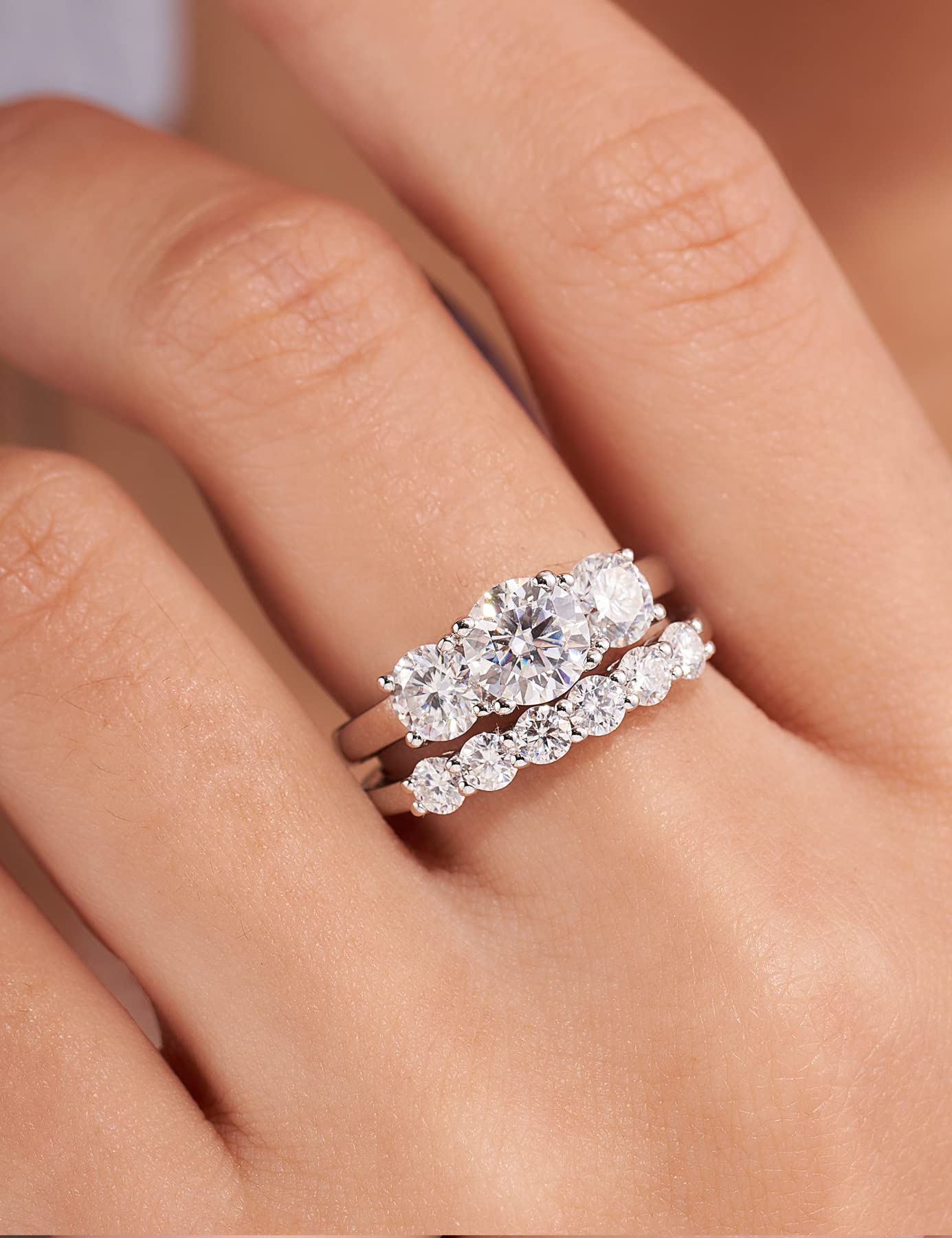IMOLOVE Fedi nuziali in moissanite da donna in argento Sterling 925 placcato oro bianco 18 carati, 2 carati, colore D 2 carati, anelli di fidanzamento VVS1 con strass rotondi creati