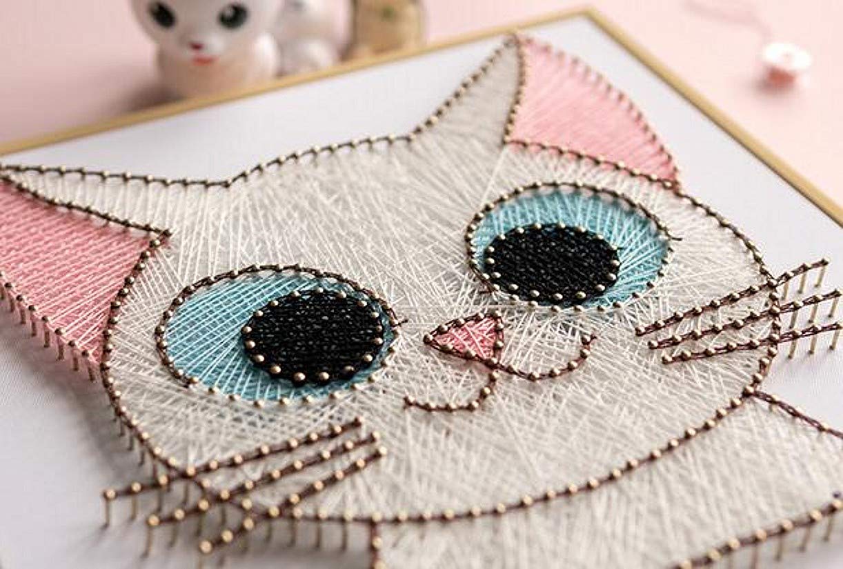 String Art Kit-Sweet Cat String art, zestaw rękodzieła dla dorosłych, zestaw sztuki i rzemiosła, zestaw DIY, zestaw rzemiosła, zestawy dla dorosłych, materiały rzemieślnicze 32X32CM/264