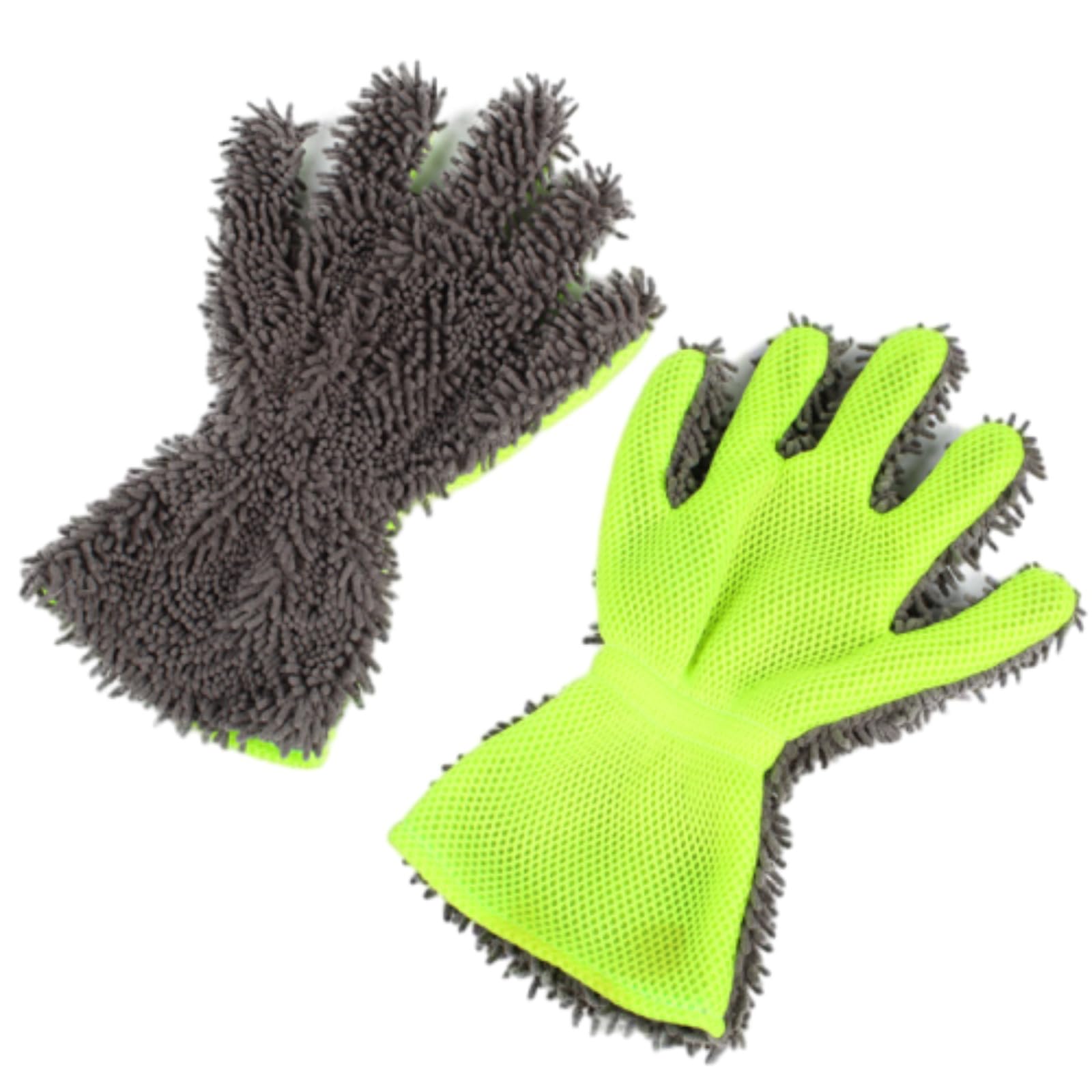 Moedweuo 5 Finger Car Wash Gloves, 3Pcs Microfiber Chenille Car Cleaning Mitt, Scratch-Free Automotive Detailing Wash & Dry Towel Glove for Cars, Trucks and SUVs