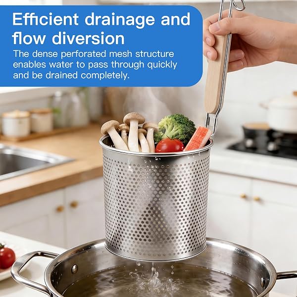 Eulihent 2 Pezzi Cestelli Divisori per Pasta Cestelli Cuocipasta Stainless Steel, 10cm Separatore Pasta per Pentola con Manico per Cibo, Tagliatelle, Verdura, Cibo Cinese - 4