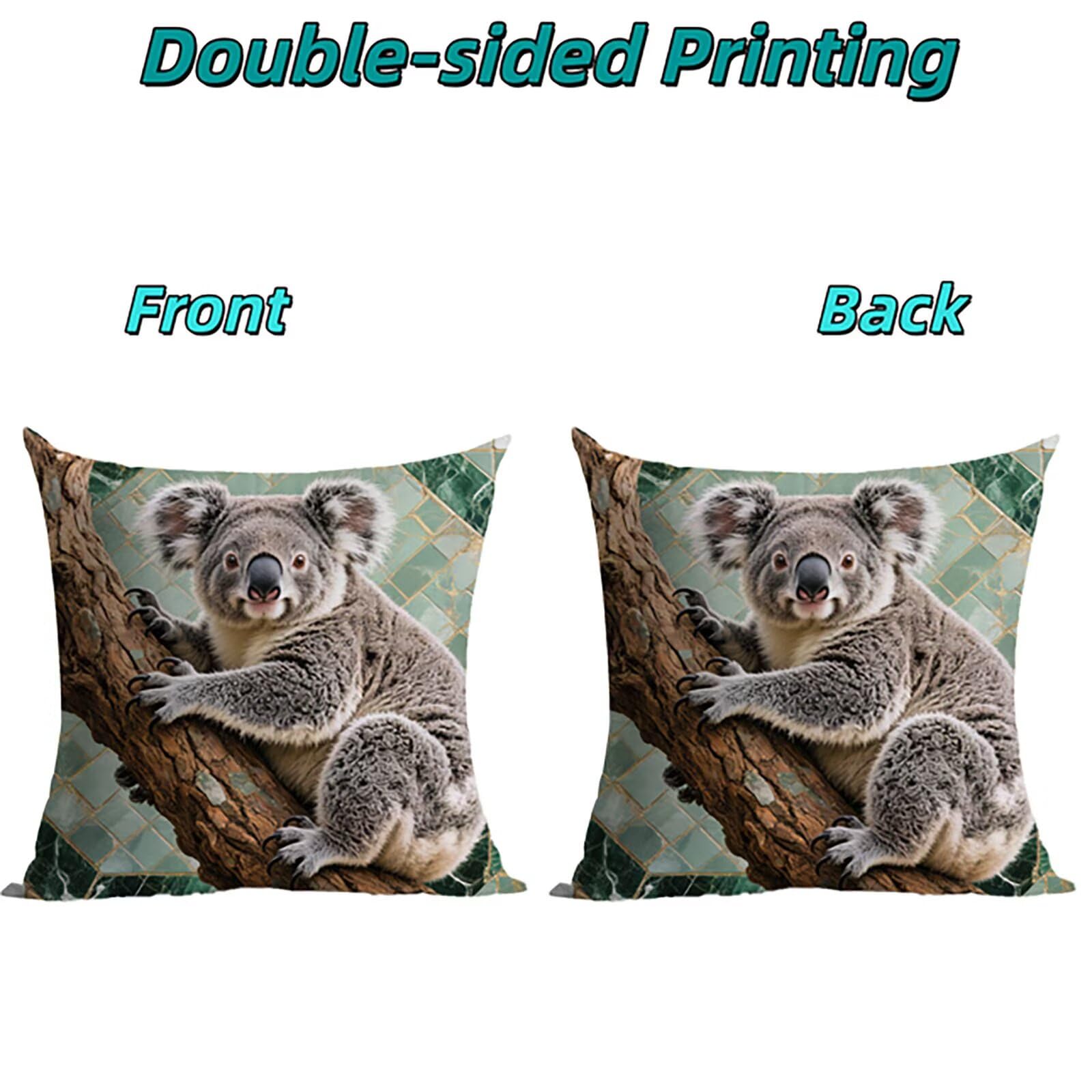 Animal Outdoor Kissenbezug 60x60cm Wasserdicht Kopfkissenbezug THDZ-0342 | Sofa Bett Dekokissen Bezug Koala Doppelseitiger Druck Unsichtbarer Reißverschluss for Home Decoration Geschenke für Frauen