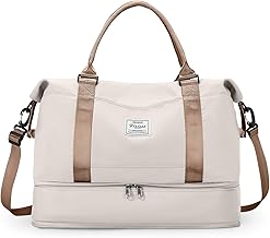 Borsone da Viaggio Donna, 40x20x25 Ryanair Bagaglio a Mano Borsa da Viaggio con Scomparto per le Scarpe, Borsa Sportiva Borsone da Palestra Grande, Borsa da Weekend,M-Beige marrone