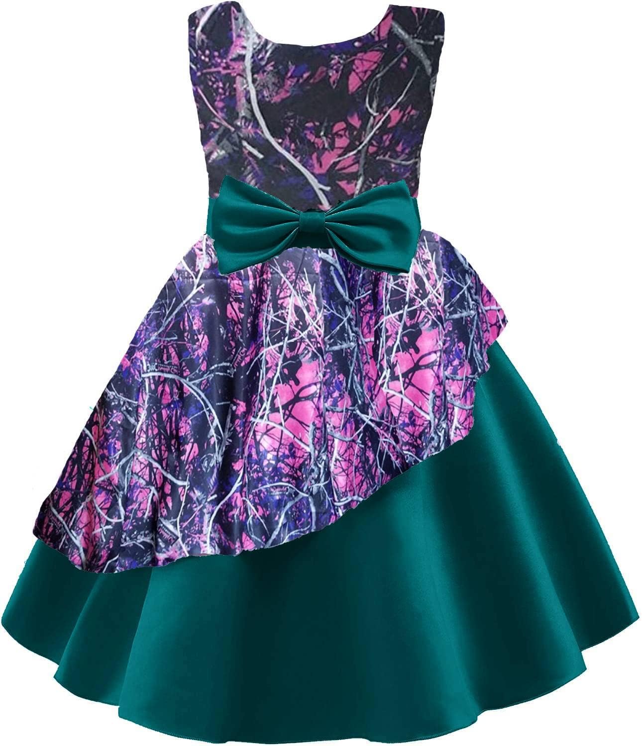 DINGZANCAMO Satin and Muddy Camo Flower Girl Dress for Wedding