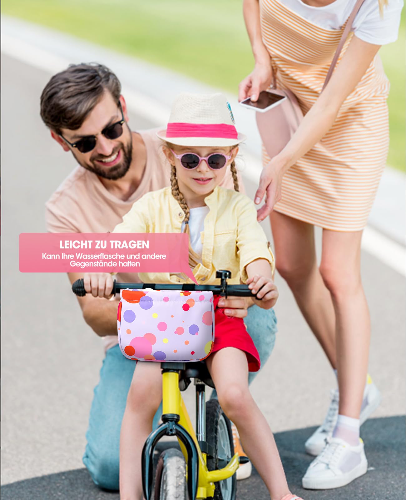 Auvstar Panier Velo Enfant,Panier Velo Avant,Design Arc-en-Ciel & Sangle RéGlable,Waterproof, 24 * 16 * 11.4cm,Convient à La Plupart Des VéLos D'enfants GarçOns Et Filles (Rose