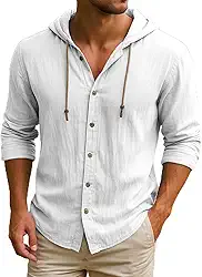 Moletom masculino de linho, manga comprida, casual, praia, com capuz