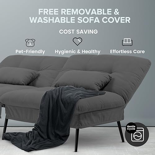 Miniatura 4 de COMHOMA Sofá cama tipo futón convertible, sofá futón de tela de 72 pulgadas con respaldo ajustable, reclinable plegable para muebles de sala de