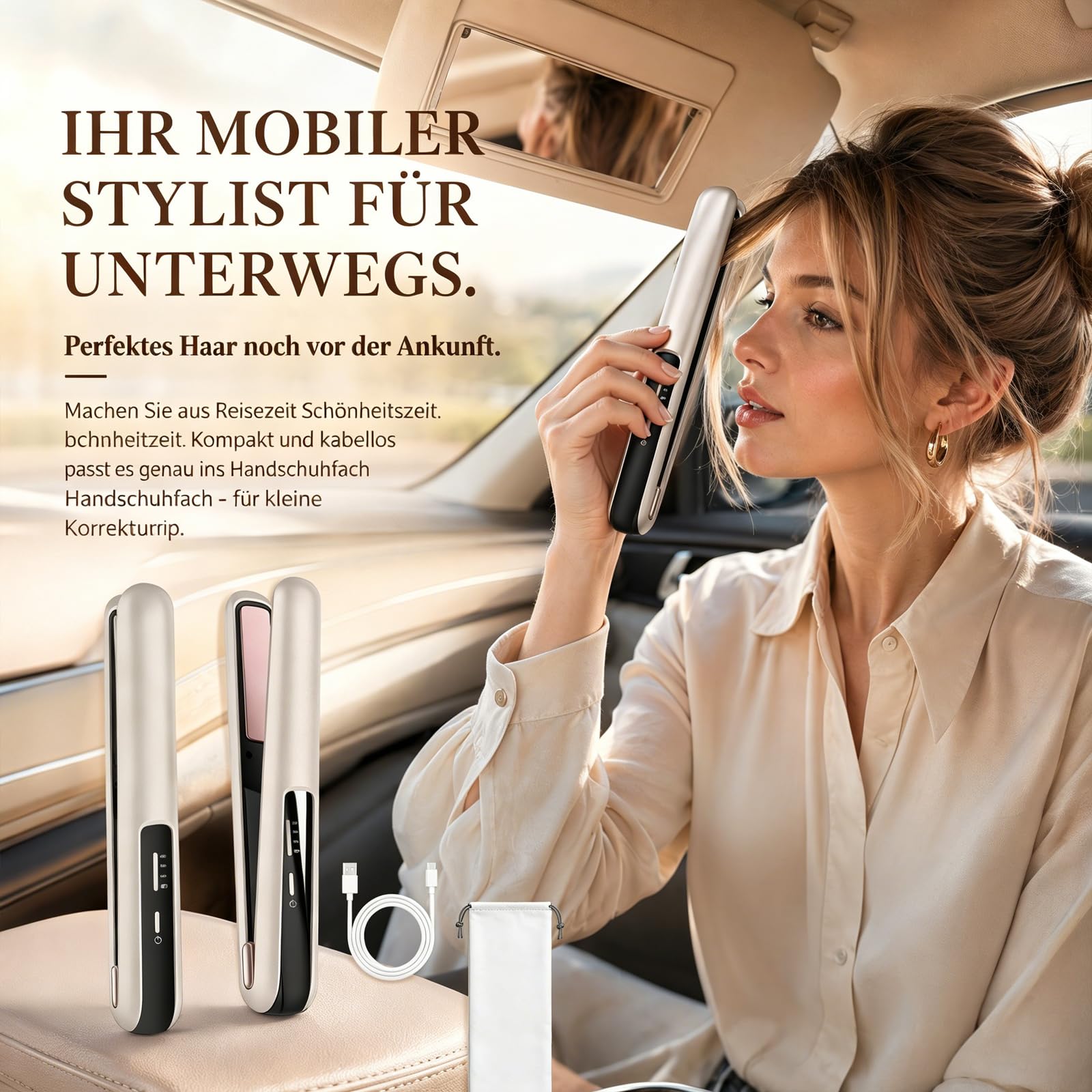 Glätteisen Mini Kabellos 5000mAh Akku - 2 in 1 Glätteisen Locken und Glätten | Reiseglätteisen mini für Handtasche | Kleines Glätteisen ohne Kabel für alle Haartypen | Frizz Reduzieren（160-200℃）