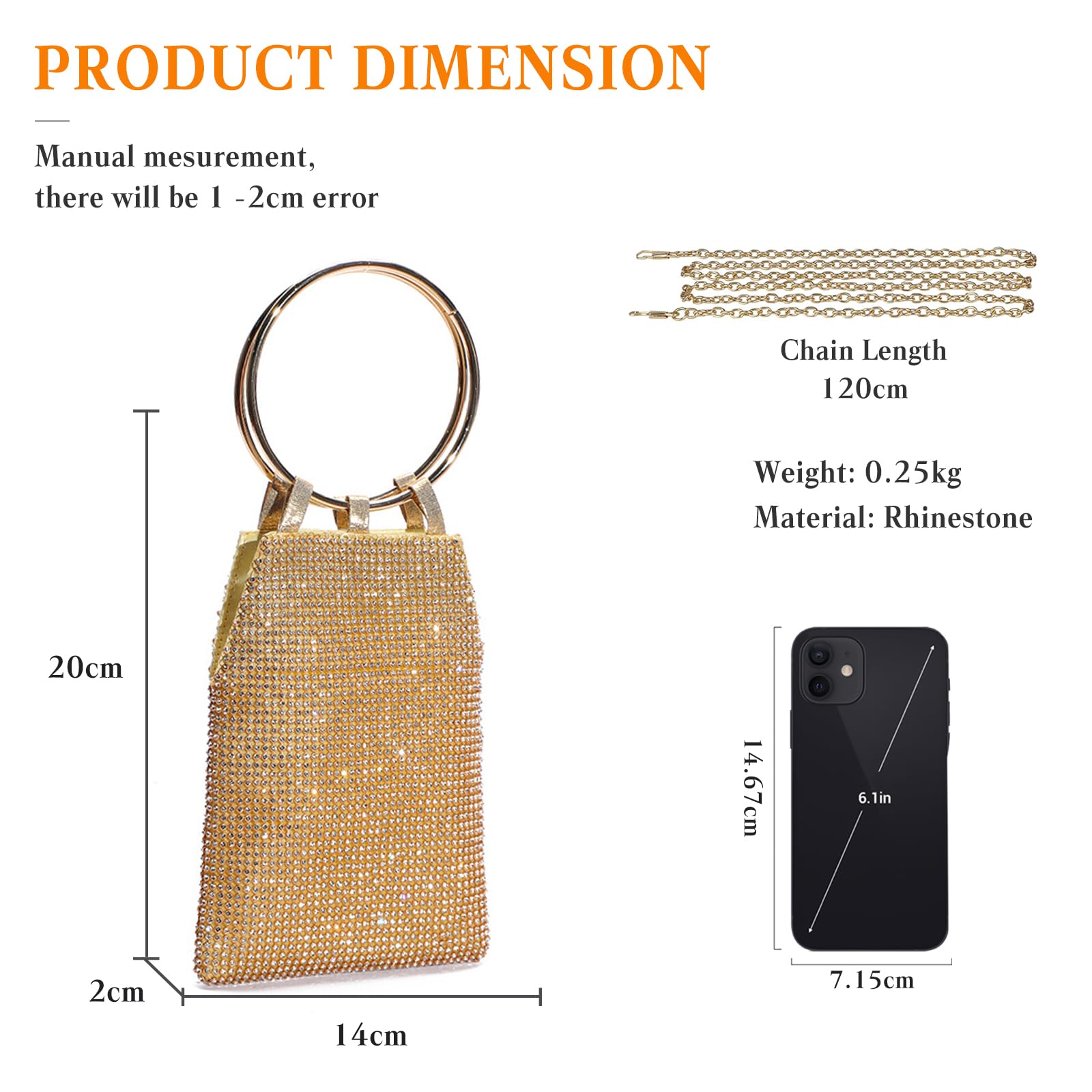 Bolsa de Noche para Mujer Diamantes de Imitación Clutch Bolso de Fiesta Pequeña Bolso de Cristal Bolso de Boda Lujoso Bolsos Bandolera Elegante Bolso de Hombro para Banquete Fiesta Oro