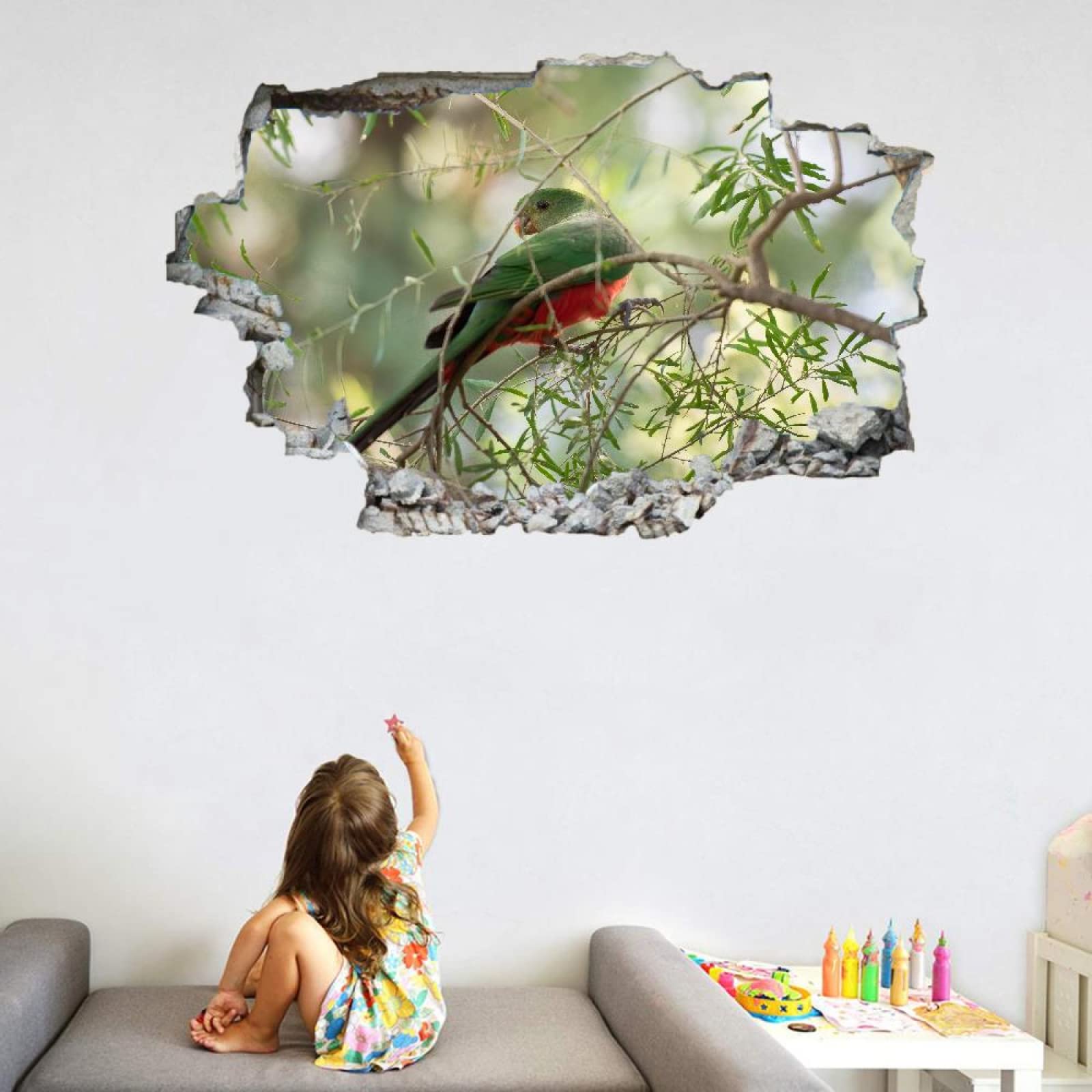 Ramo Di Un Albero Adesivi Murali Rotti 3D Uccello Carta Da Parati Arte Foresta Nursery Camera Da Letto Per Bambini Soggiorno Sfondo Adesivo Rimovibile Vinile Decorazione Per La Casa 75x113cm