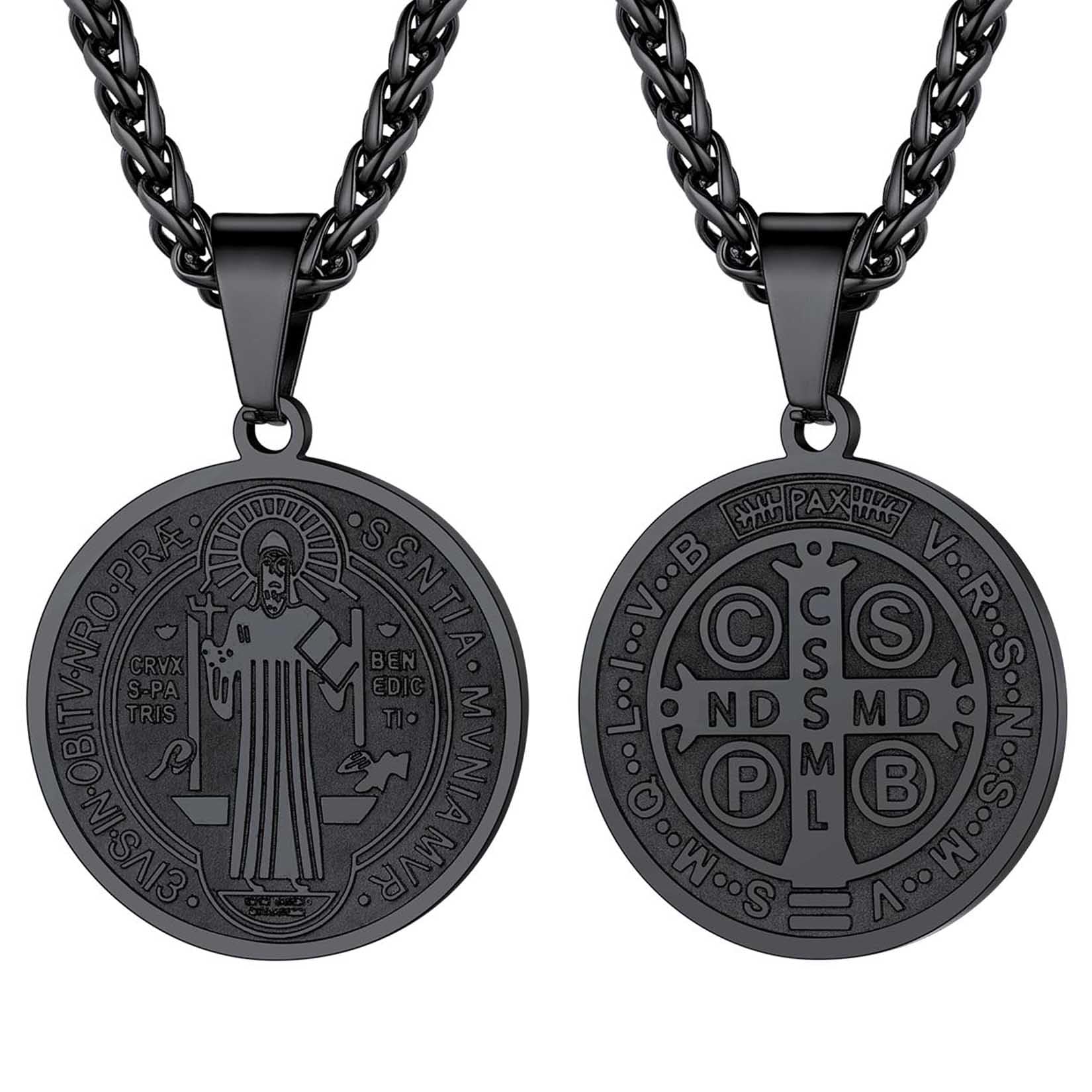 U7 Saint Benedict/Michael Medal Necklace, 316L Stainless Steel Virgin Mary Necklace for Men Women, Bible Verse Protection Necklace Catholic Jewelry,22"-24" Adjustable