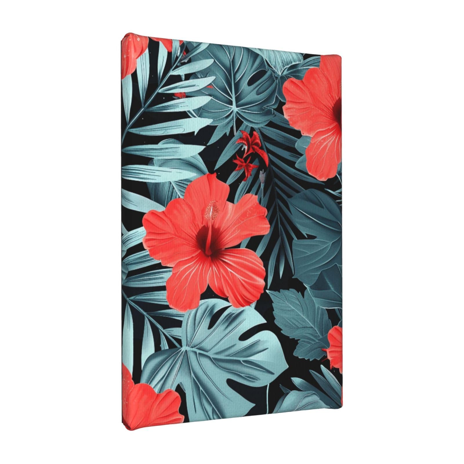 YKLJG Red Hibiscus Printed Wall Art Canvas Painting 20x30 CM Wooden Framed Picture Painting Artwork Prints for Bedroom Kitchen Home Office Decor