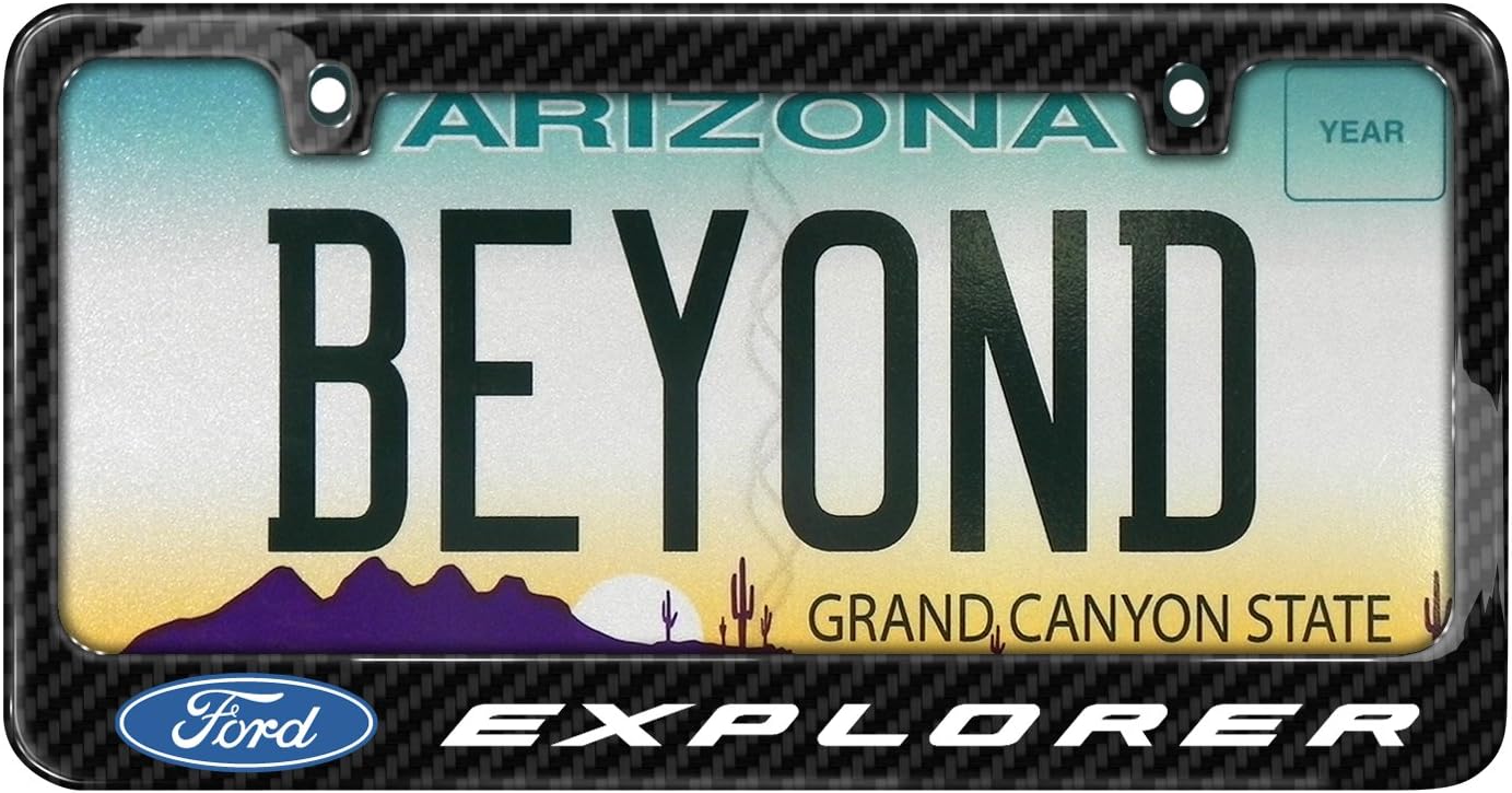 iPick Image Made for Ford Explorer Black Real 3K Carbon Fiber Glossy Finish License Plate Frame