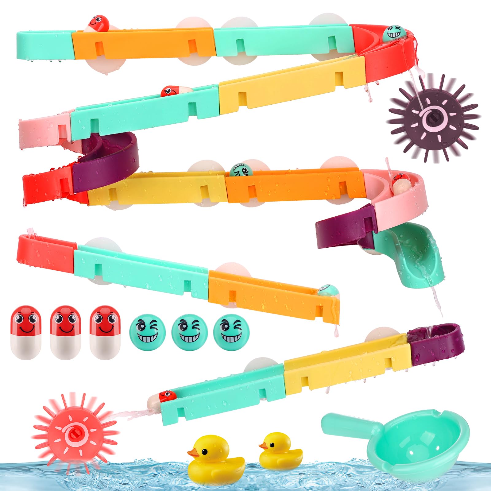 Zeawavsl Toys de Baño para Niños, 44 Piezas Bola de Bricolaje Balla de Bañeras Juguete de 3 4 5 6 Años, Juguetes de Bañera con Tazas de Succión, Regalos para Niños (44)