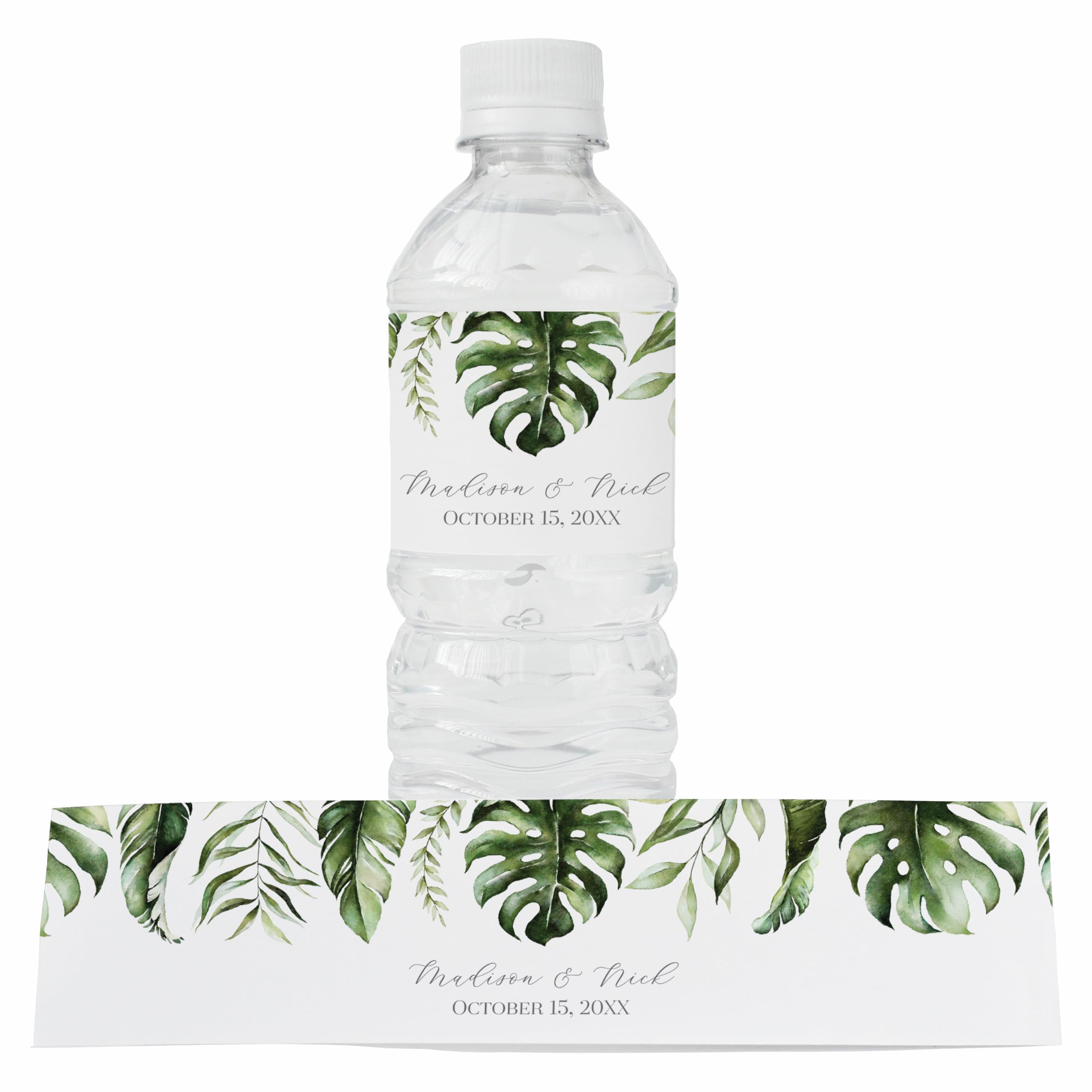Personalized Water Bottle Labels with Choice of 30 Flower Styles - Choose Font and Pre-Made Phrases or Design Custom Text - LABELS ONLY (006 Palm