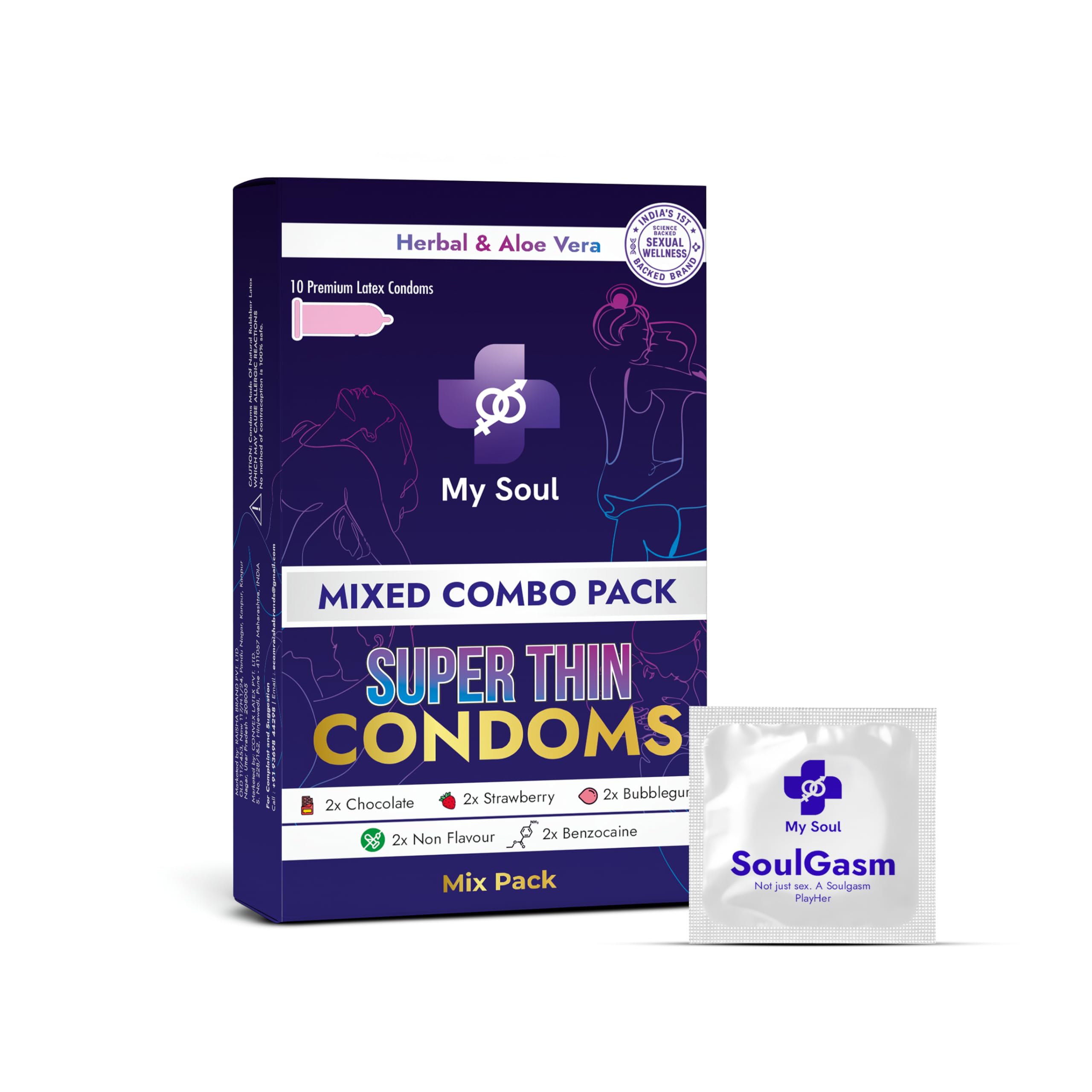 My Soul Mixed Combo Pack Super Thin Premium Latex Condoms with Herbal & Aloe Vera, Assorted Flavors (10 Sheet)-image-38