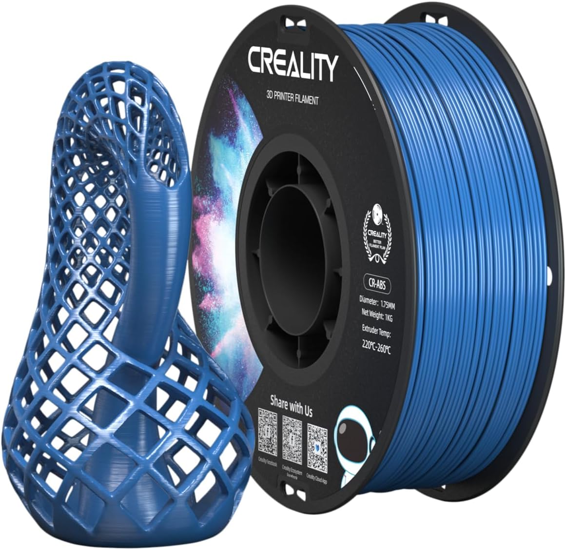Creality CR-ABS Filament, High Tenacity, Non-Toxic, Wear-Resistant, Compatible with All Creality FDM Printers, Blue