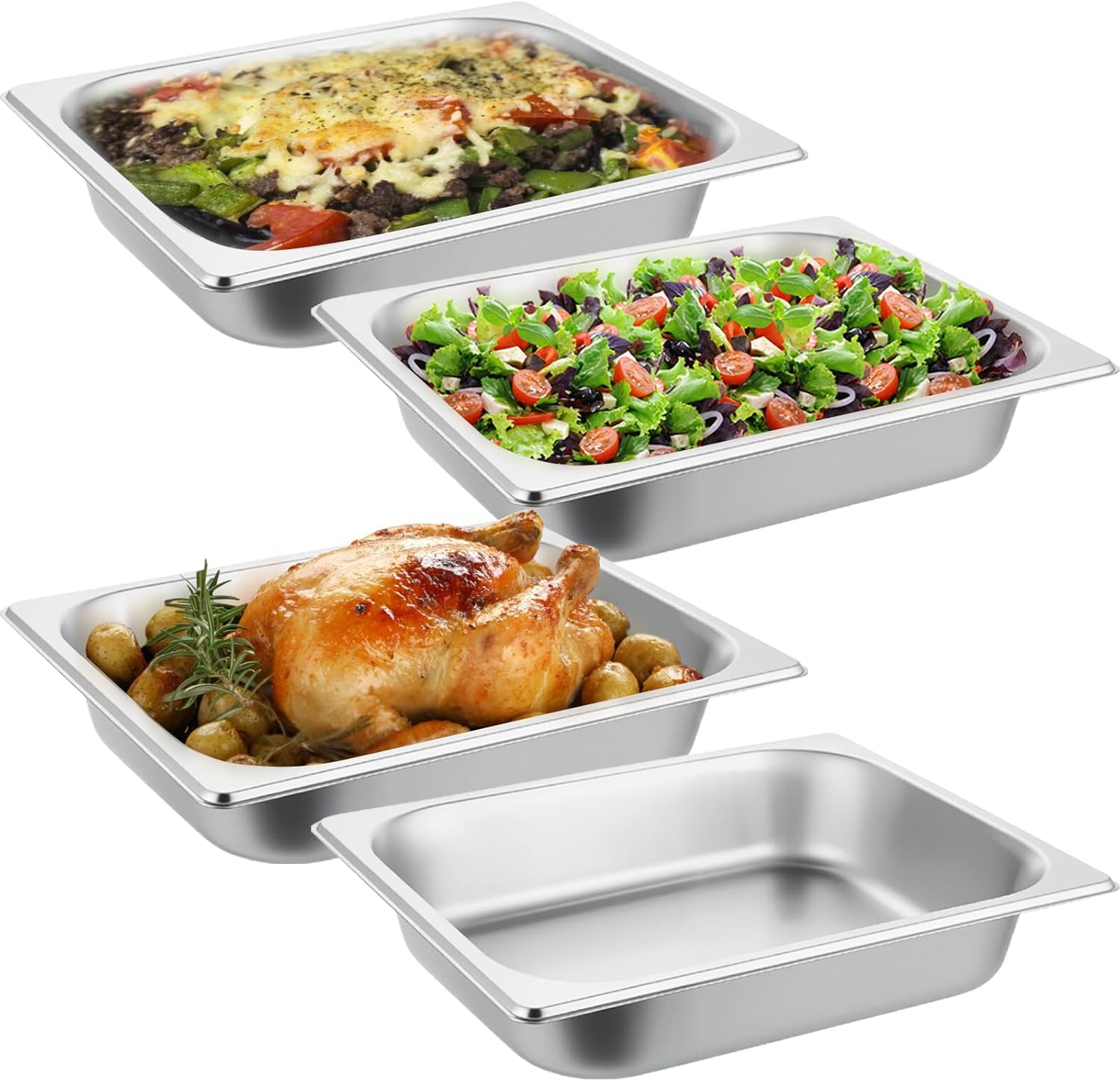 4 Pack Hotel Pan Half Size 2.5 Inch Deep 1/2 Size Stainless Steel Steam Table Pan Breading Trays for Chafing Dishes Buffet Food Catering Supplies Party