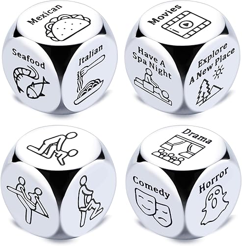 4 dados de acero de aniversario para parejas, regalos del día de San Valentín para novio, marido, novia, esposa, rellenos de cesta de abucheo,