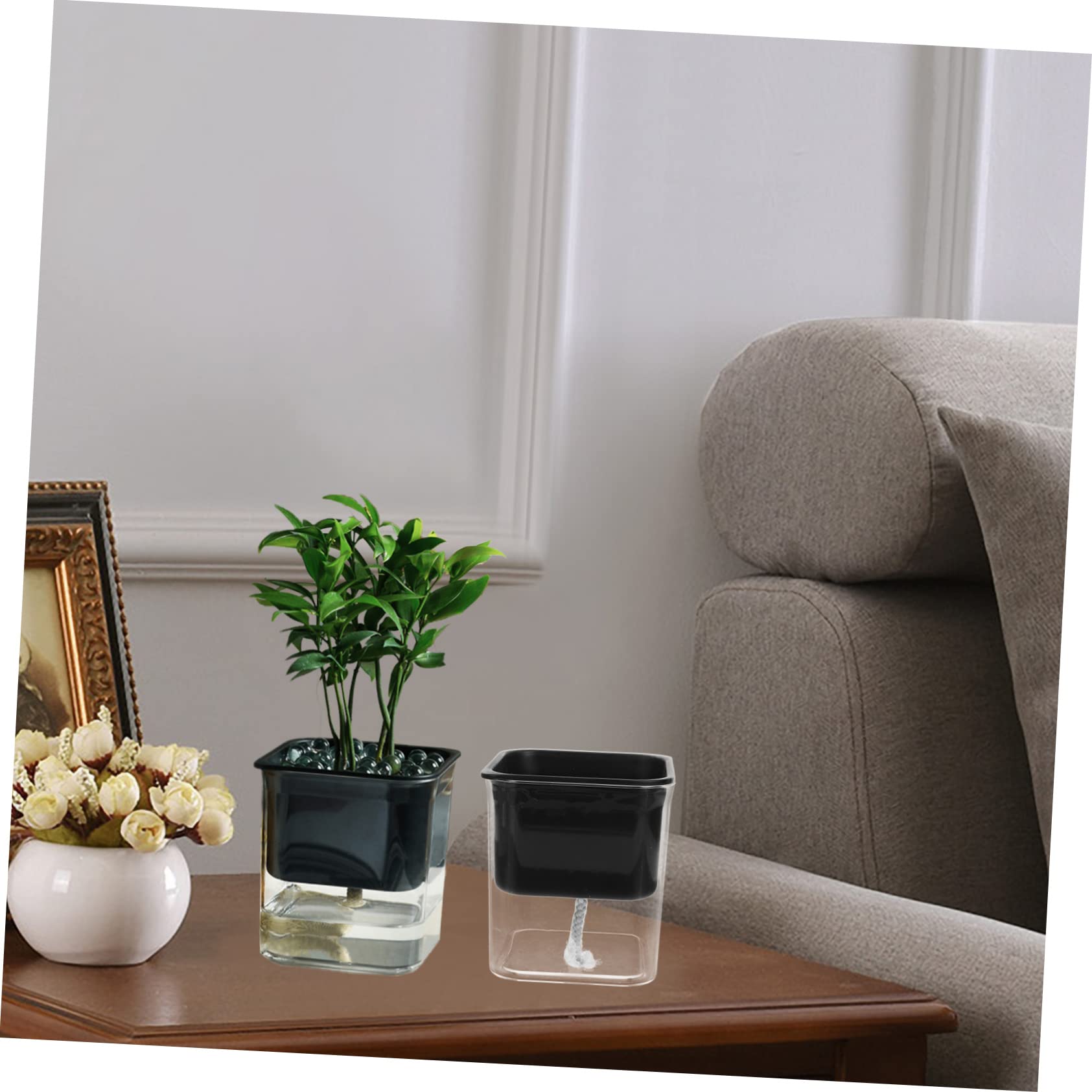 Toddmomy 4 Pièces Pot de Fleur Auto Irrigant Transparent Noir Jardinière Double avec Eau et Arrosage Automatique Pot Succulent Durable pour Intérieur et Extérieur