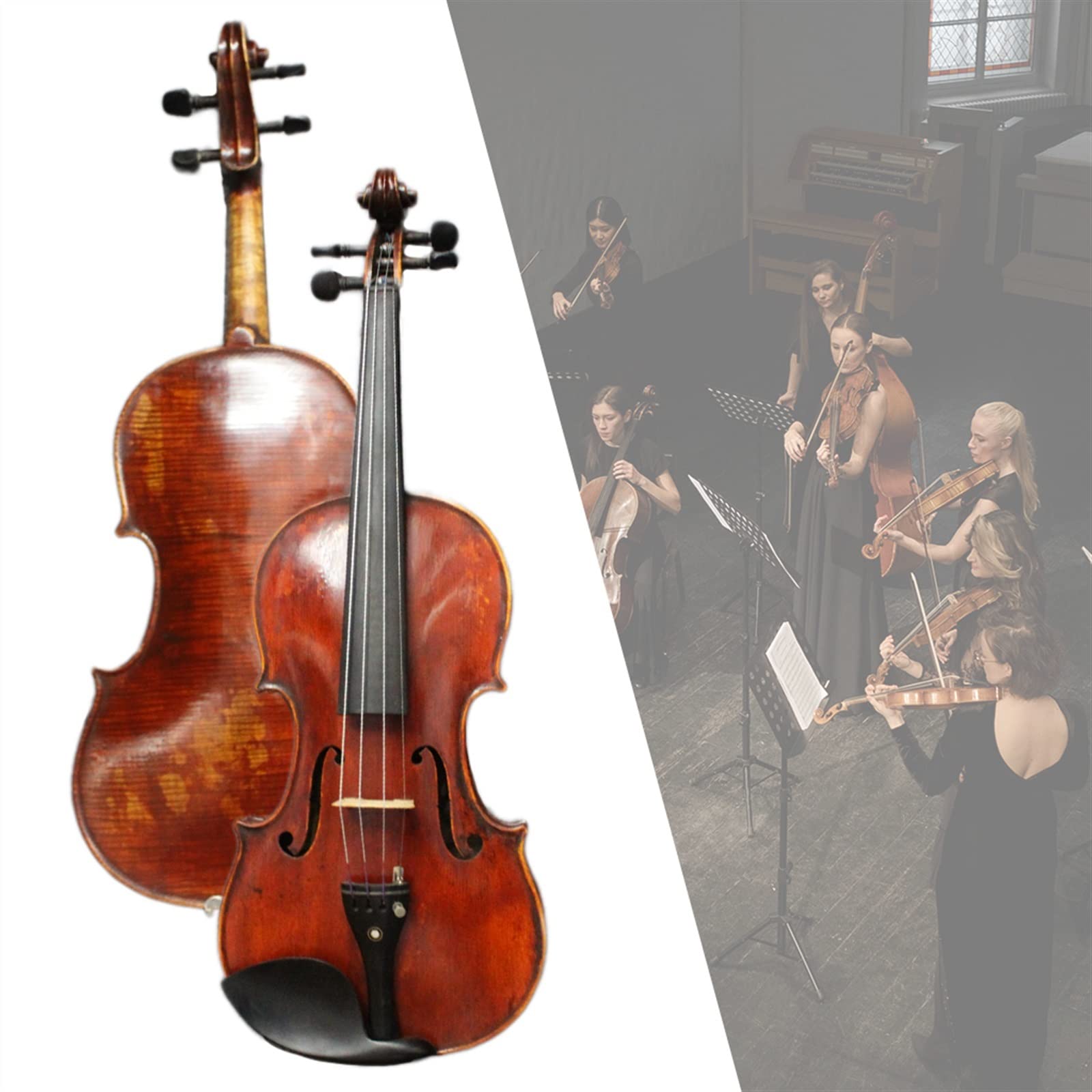 Violon Student 4/4 di Violino Acustico Europeo in Legno One Piece Flame con Custodia IPE Bow Bridge Kit