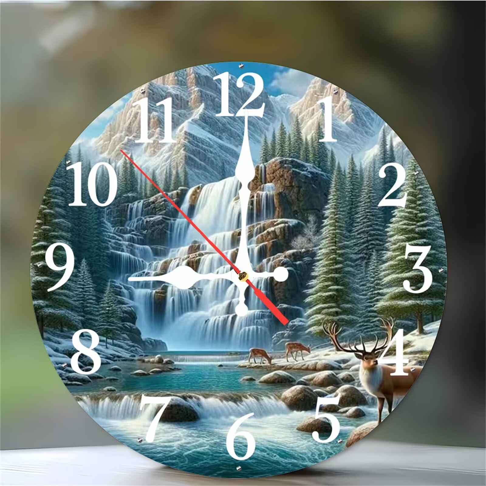 Horloge murale cuisine silencieuse de 12 pouces avec motif animaux de la montagne