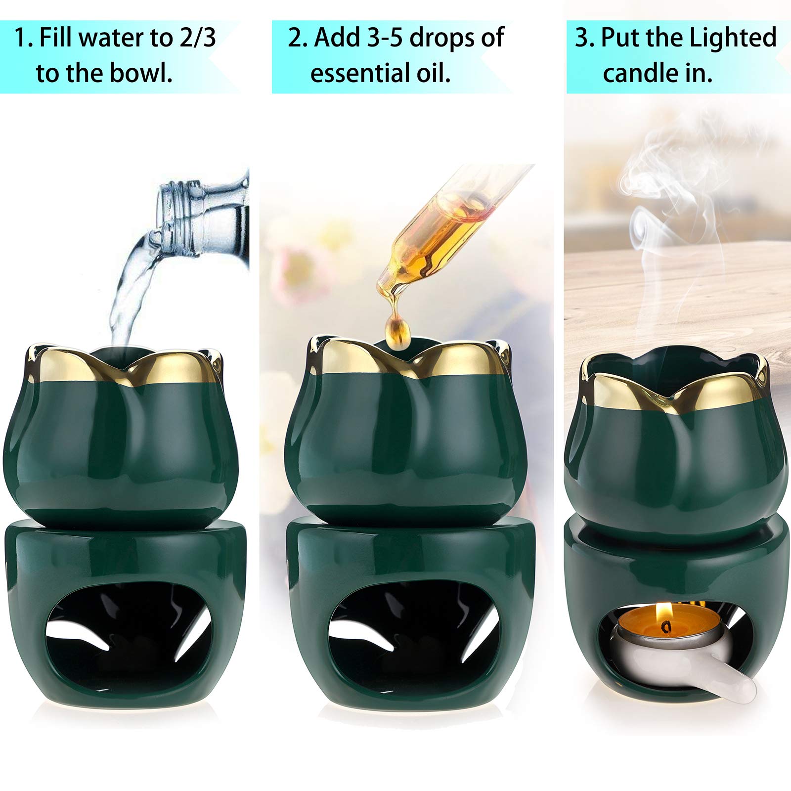 Bstkey Bruciatore di essenze e cera in ceramica, diffusore di aromi