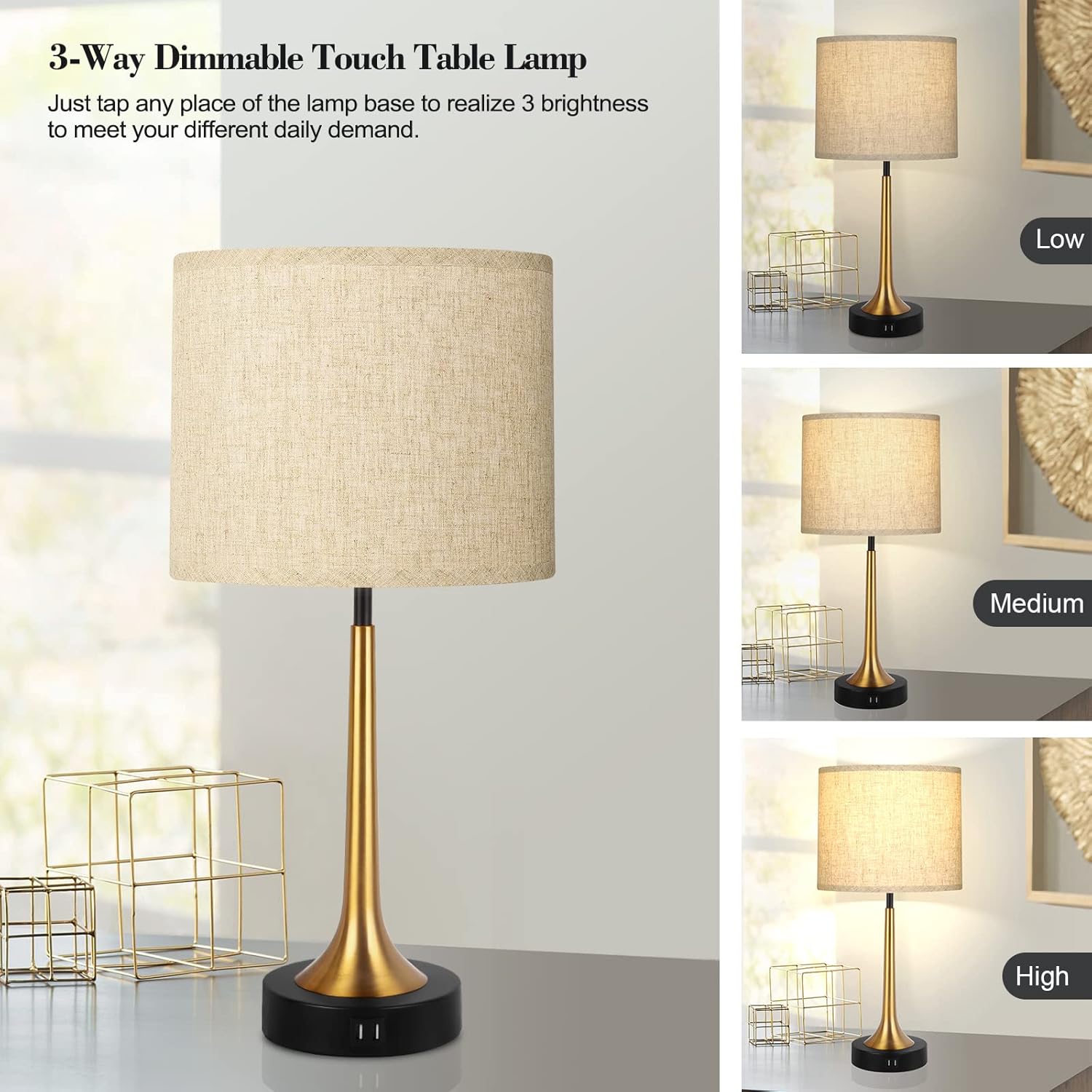 Promo Discount Up To 70% Off Set of 2 Touch Control Table Lamps with USB Ports and AC Outlet 3-Way Dimmable Bedside Lamps for Bedroom Lamps Small Nightstand Lamp Black Bed Desk Lamp for Living Room Office Reading (Bulbs Included)