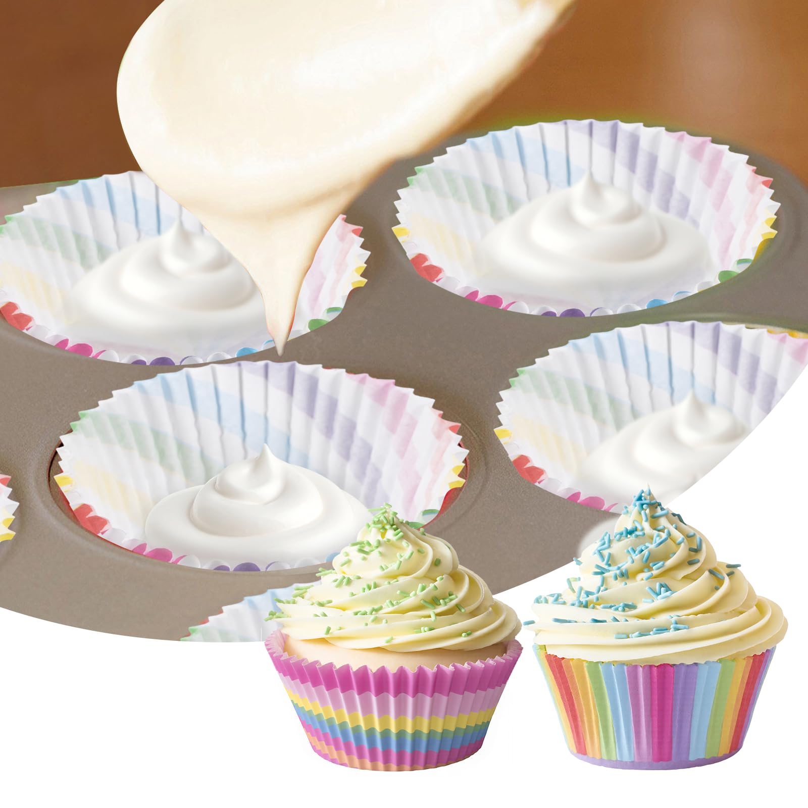 600 Pirottini Per Cupcake E Muffin – Colorati Arcobaleno (6 Stili), In Carta Oleata, Forno, Per Feste, Matrimoni E Compleanni - 2