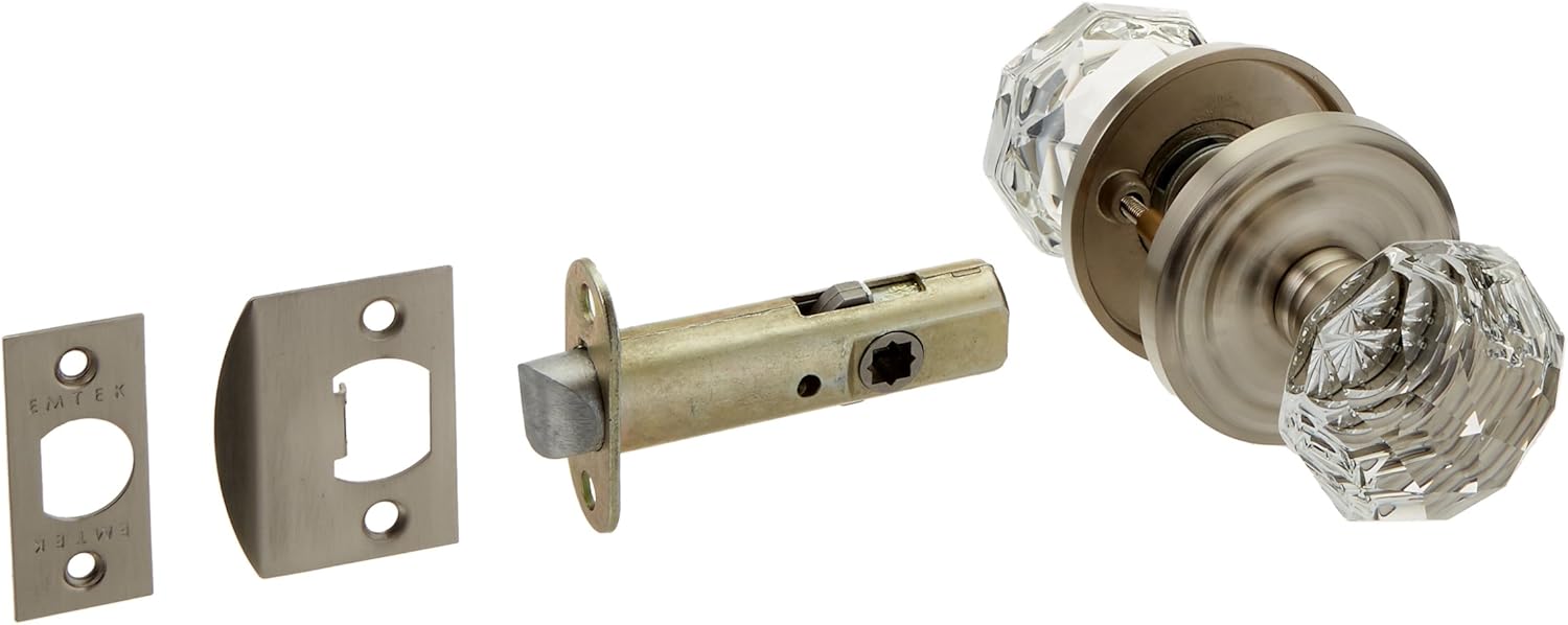 Classic Rosette Set with Diamond Crystal Door Knobs Passage Satin Nickel. Classic Door Knobs.