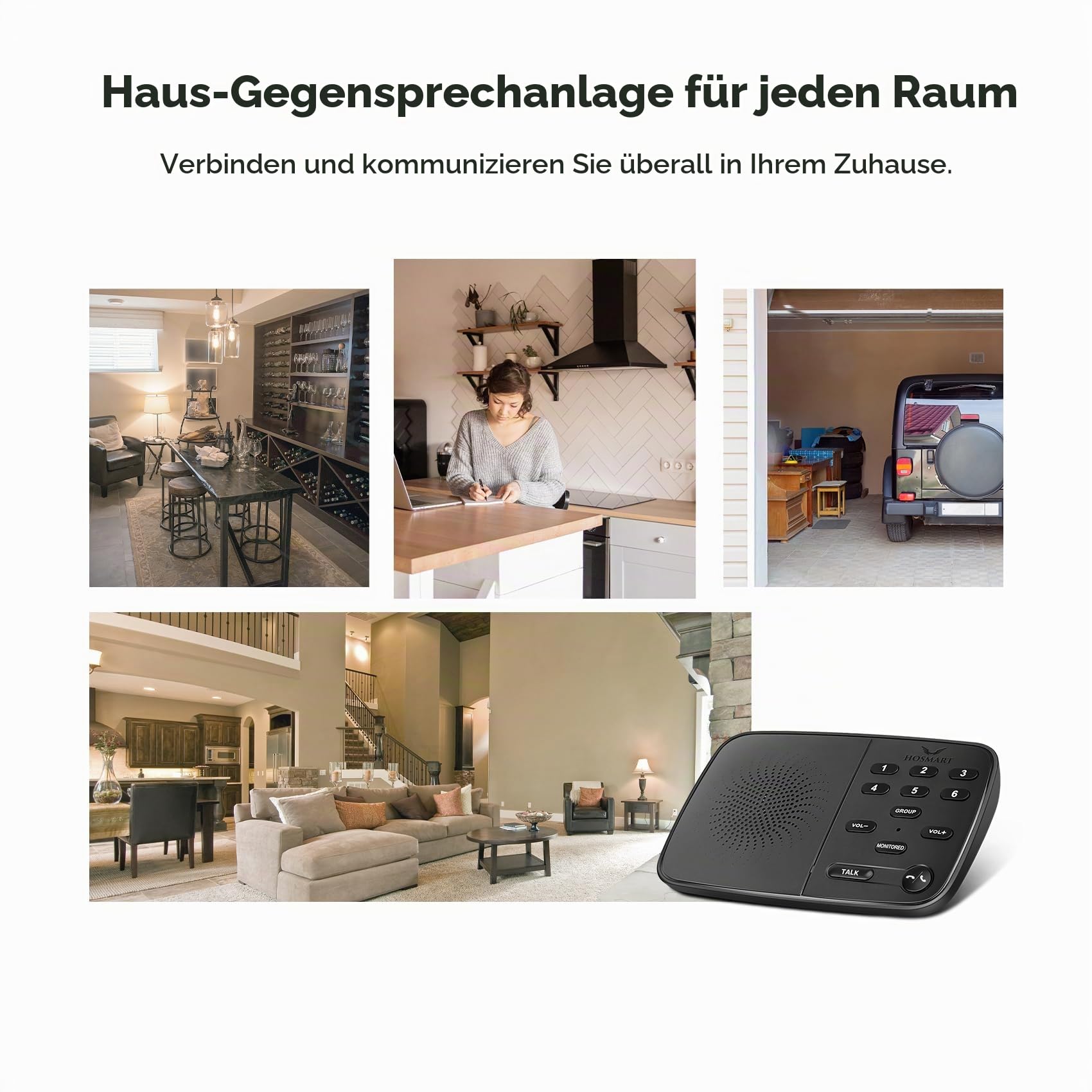 Hosmart Intercoms Wireless for Home UltraSpeak Pro, 2024 Full Duplex Wireless Intercom System for Business, Room to Room Intercom, Zwei-Wege-Echtzeit-Gegensprechanlage mit 1200 Fuß Reichweite (6