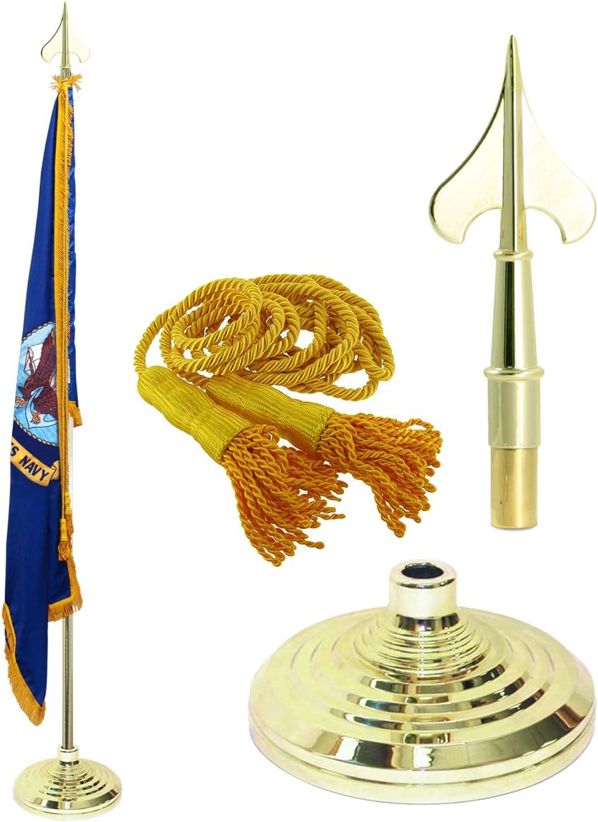 Super Tough Navy 3ft x 5ft Flag, Flagpole, Base, and Tassel (Army Spear, 7 Ft Pole)